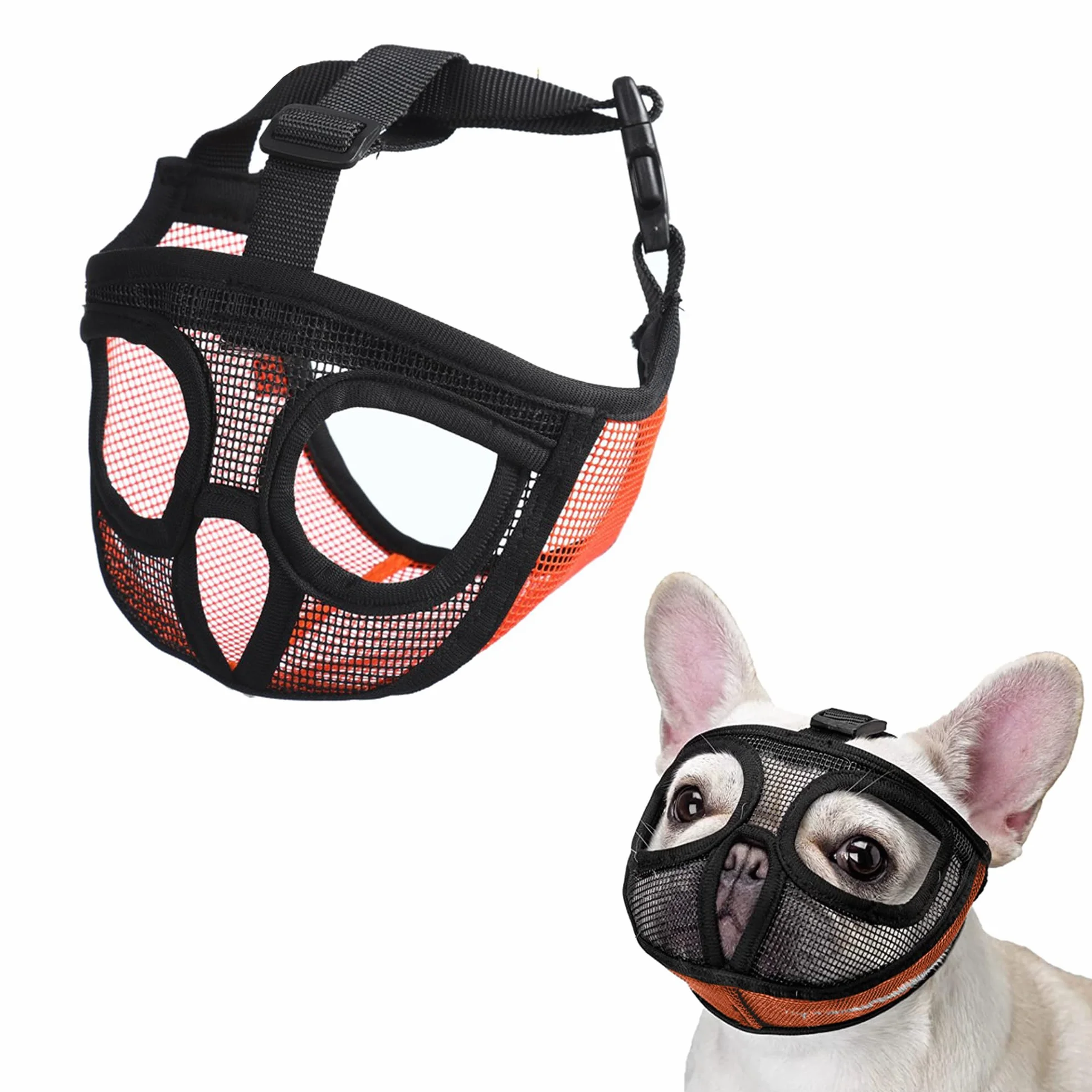 Muselière à museau court pour chien, Bouledogue Français, muselière en maille douce réglable, anti-morsure, anti-mastication, anti-aboiement pour chiens de petite, moyenne et grande taille
