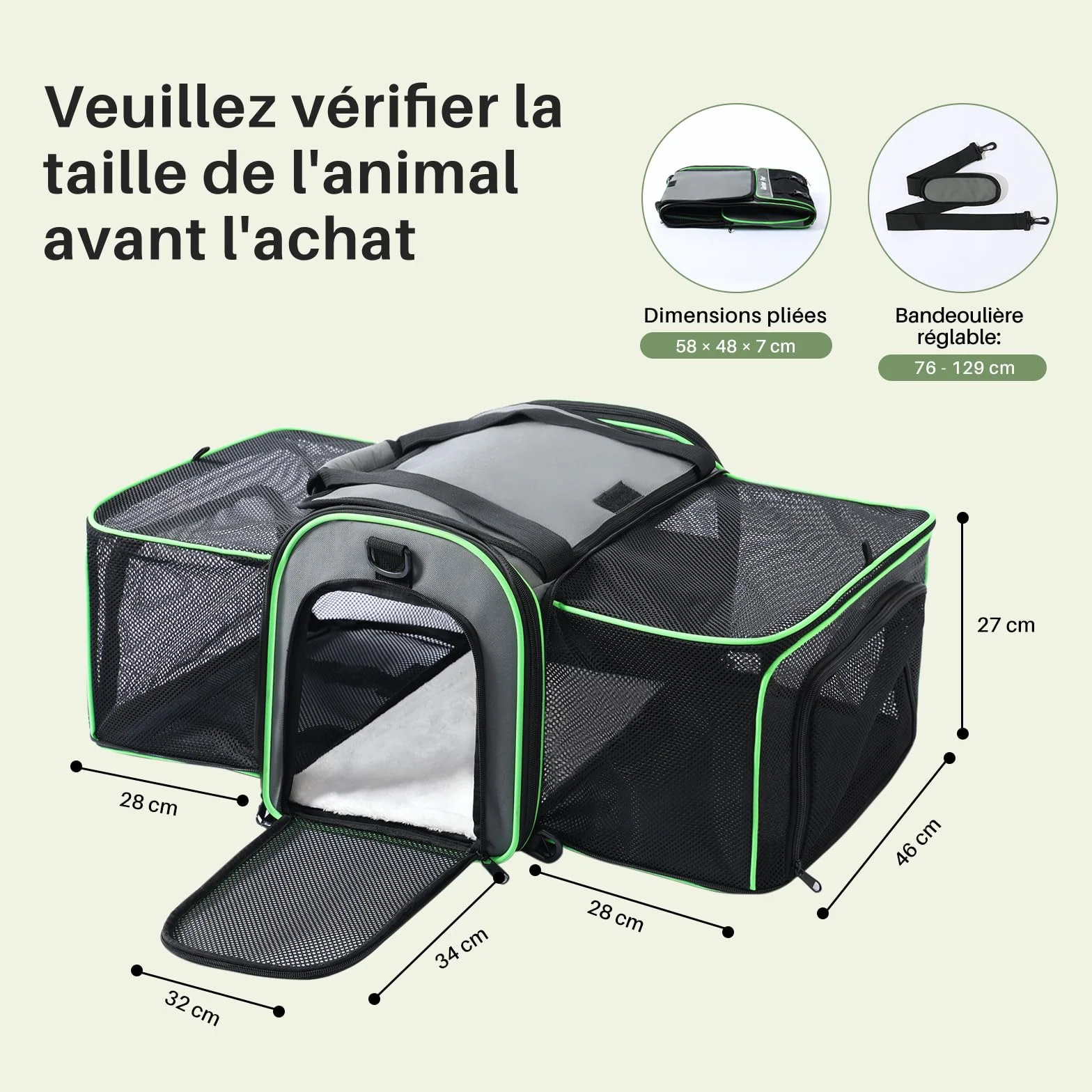 Gardner Pet Sac Transport pour Chat Chien Extensible, Grand Caisse de Transport Chat Respirant et Pliable, Cage Transport Chat pour Voyage en Avion/Train/Voiture - L/Gris