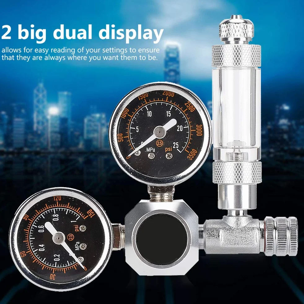 Distributeur de CO2 pour Aquarium avec Régulateur Pression Réglable Double Affichage, Compteur de Bulles et Clapet Interface w21.8