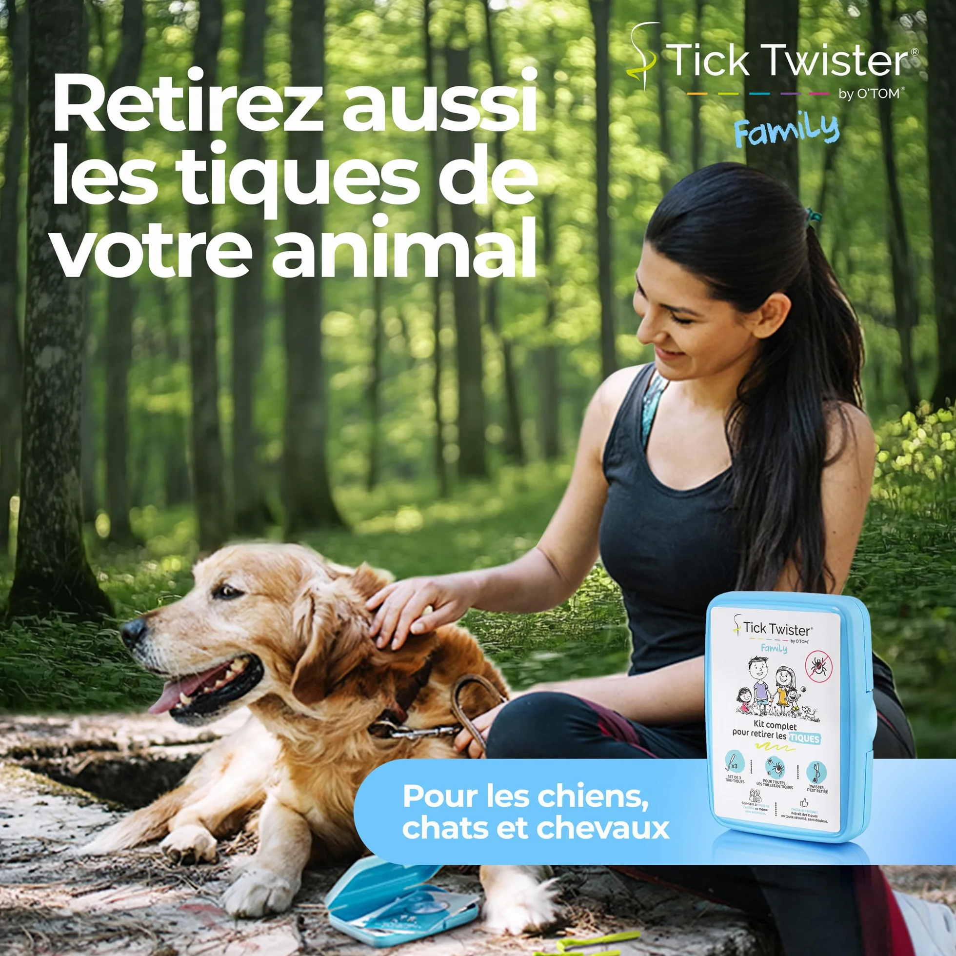 Kit Retrait Tique pour Chien Chat Humain – Pince à Tique Set 3, Lingettes Désinfectantes, Pansements, Loupe, Boîte Rangement