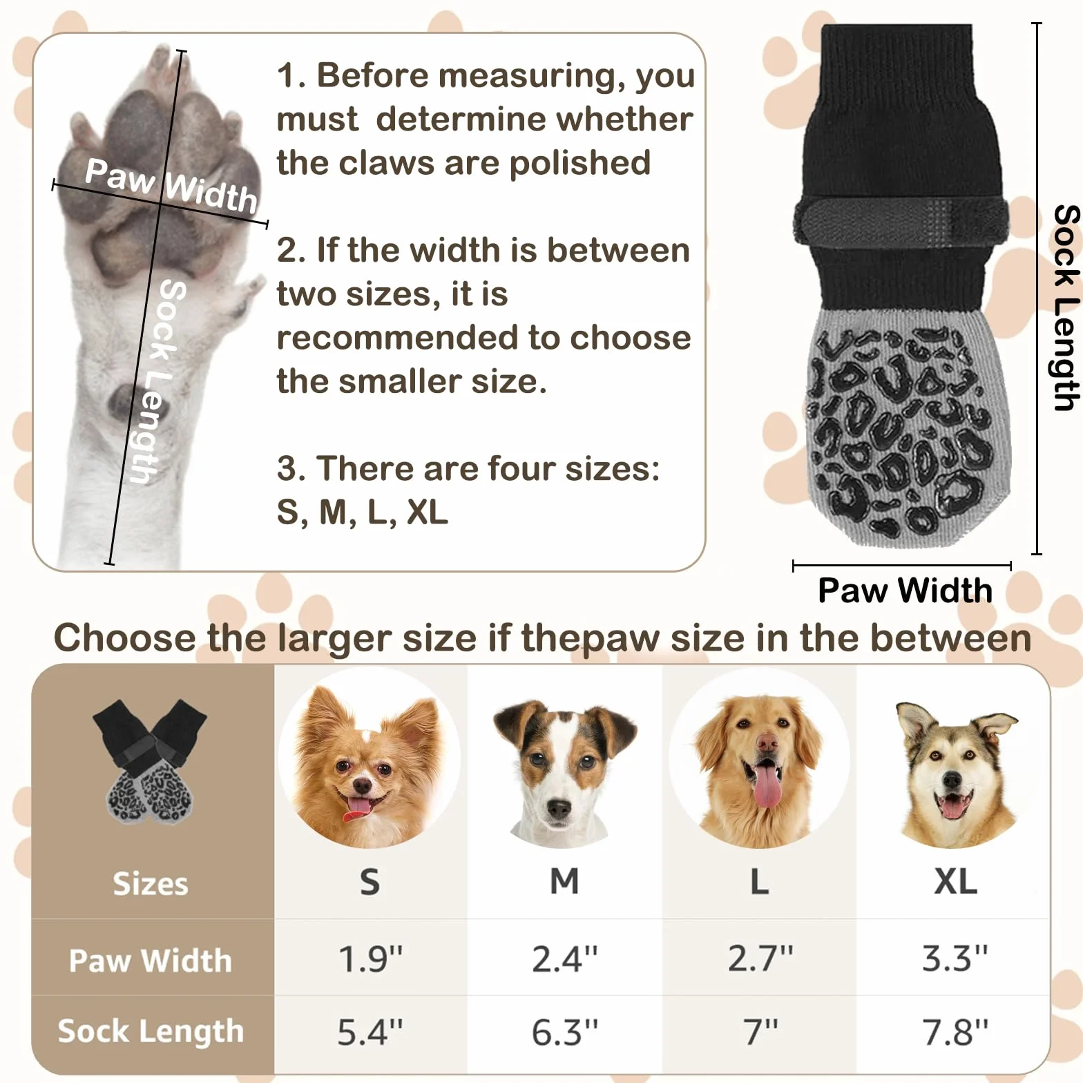 Chaussettes pour Chien Antidérapantes 2 Paires avec Bande Auto Réglable Protection Pattes Intérieur Extérieur (M)