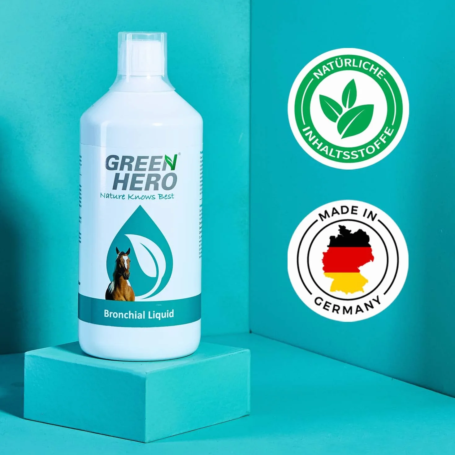 Green Hero Bronchial Liquid pour Chevaux 1000 ML – Jus d'herbes bronchiques avec extraits d'herbes de thym, fenouil et Plus – Jus bronchique avec Herbes respiratoires pour renforcer Les Voies