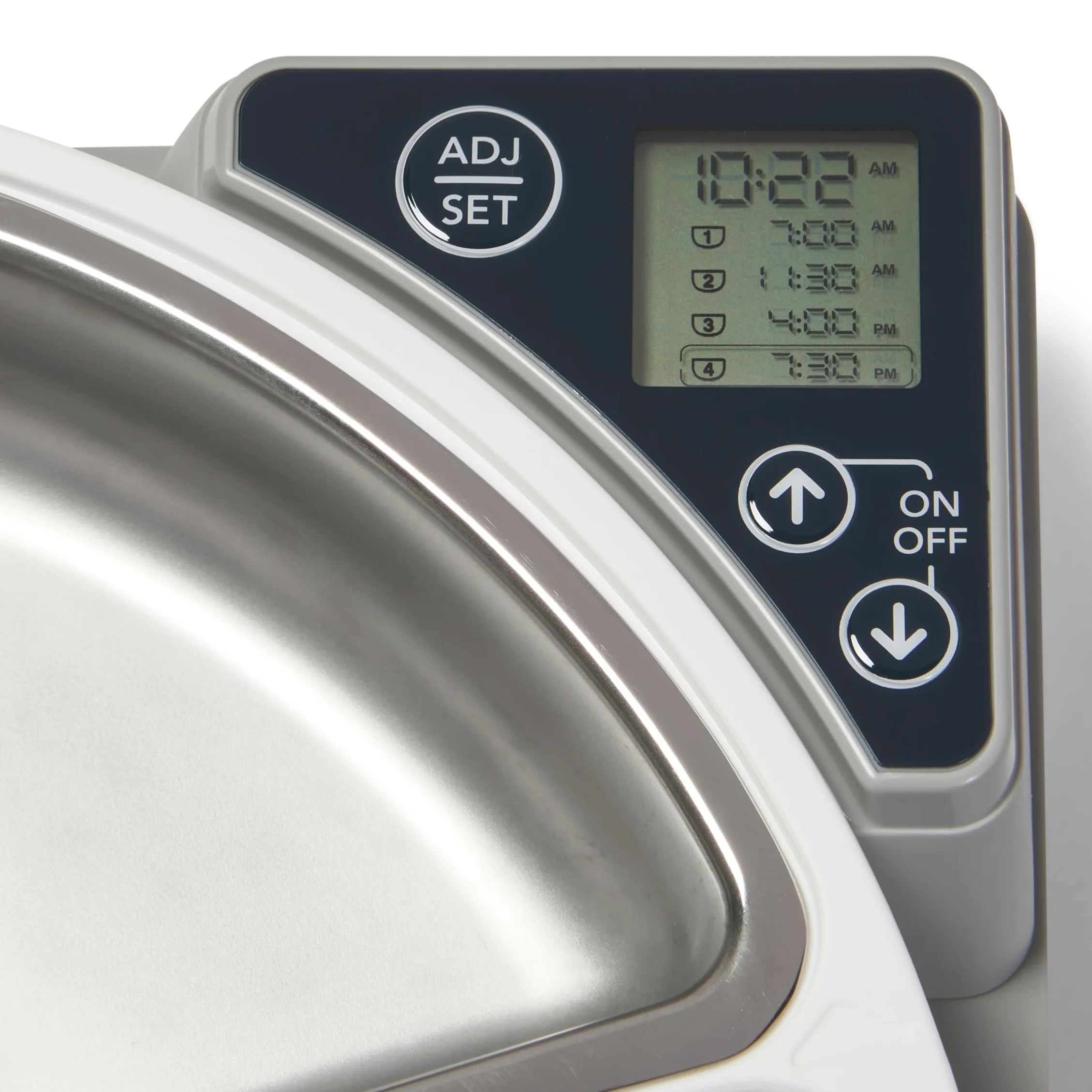 Closer Pets C500 Mangeoire automatique à 5 repas pour animaux de compagnie, avec gamelles en acier inoxydable, minuterie numérique et deux blocs de glace, pour nourriture humide et sèche, bols jusqu'à