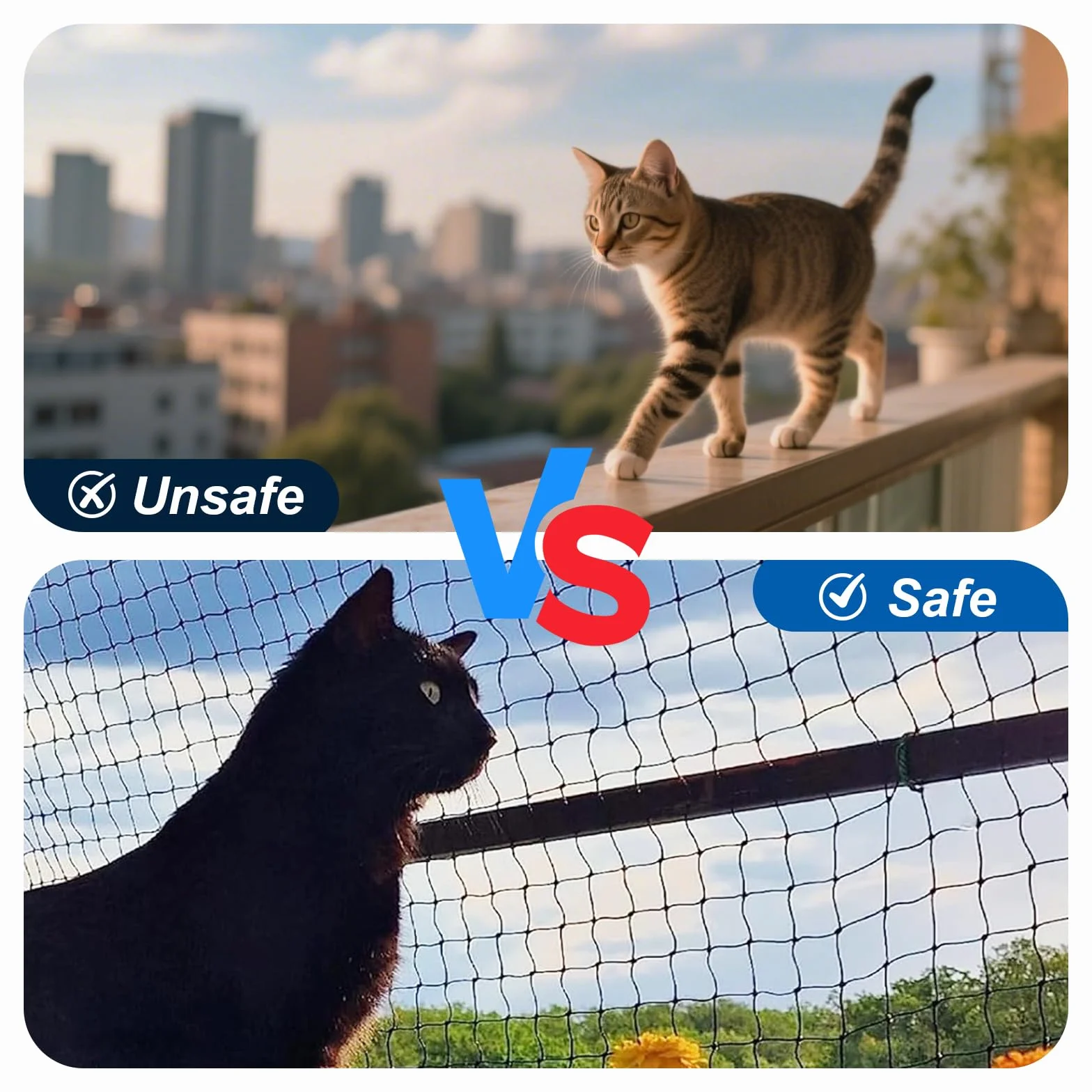 Filet de Protection Chat 4x3m Résistant Morsure Déchirure Balcon Terrasse Fenêtre