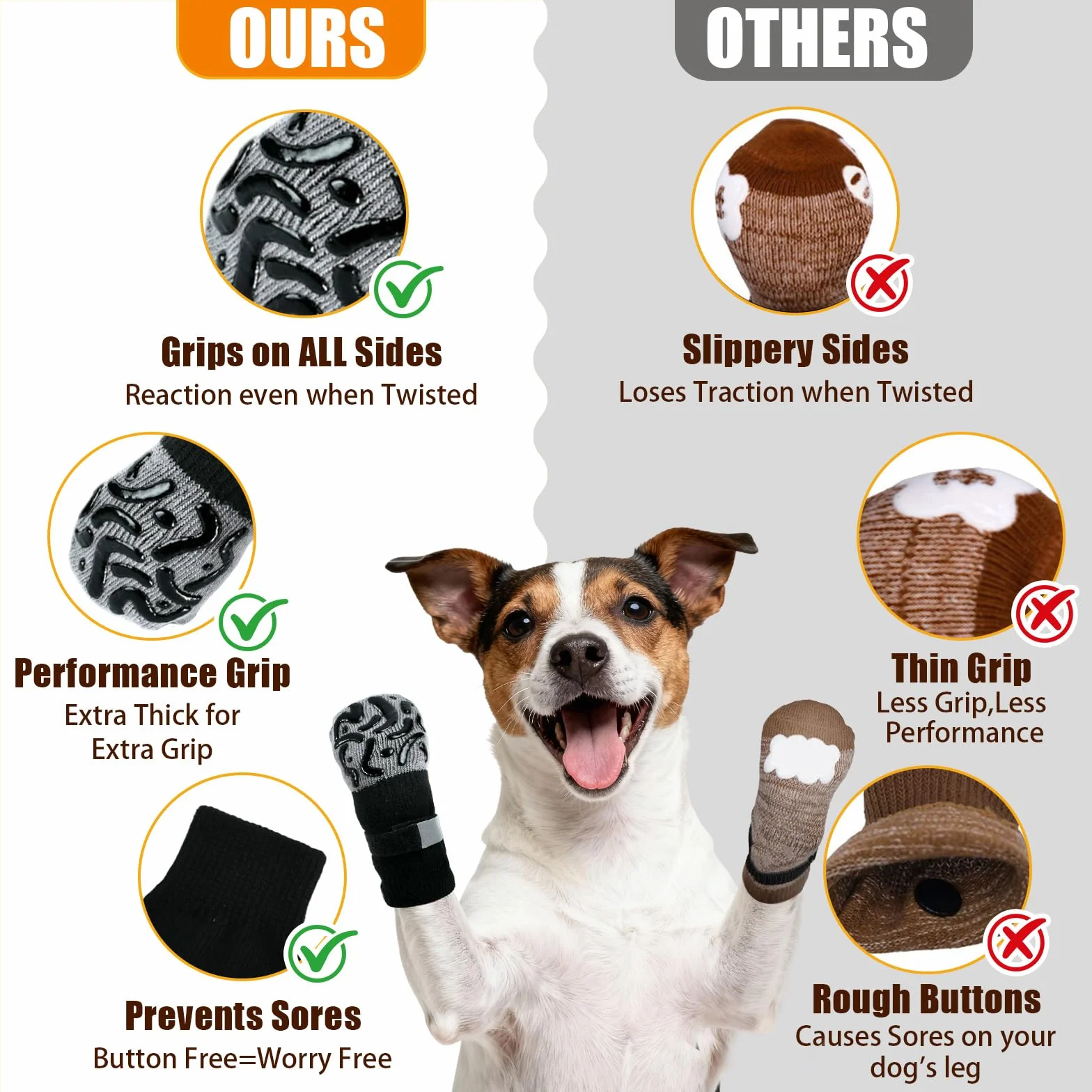 Chaussettes Antidérapantes pour Chiens 2 Paires Pattes Animal Sol Intérieur Petits Moyens Grands