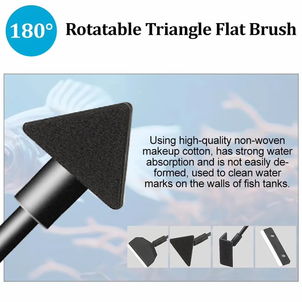 Kit de nettoyage pour aquarium 3 en 1 avec tige amovible 35,6 cm, grattoir à algues et brosse plate