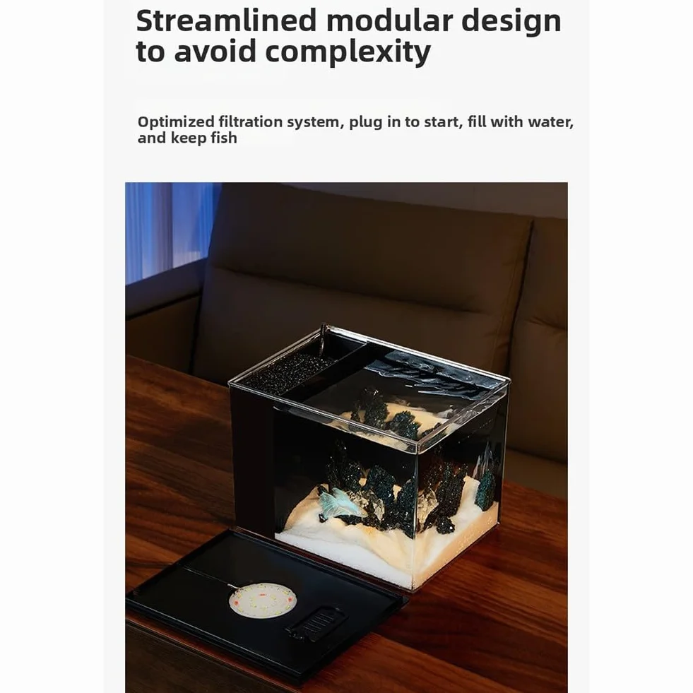 Aquarium auto-circulant avec lumière LED 160 l/h filtre intégré kit écologique pompe (S)