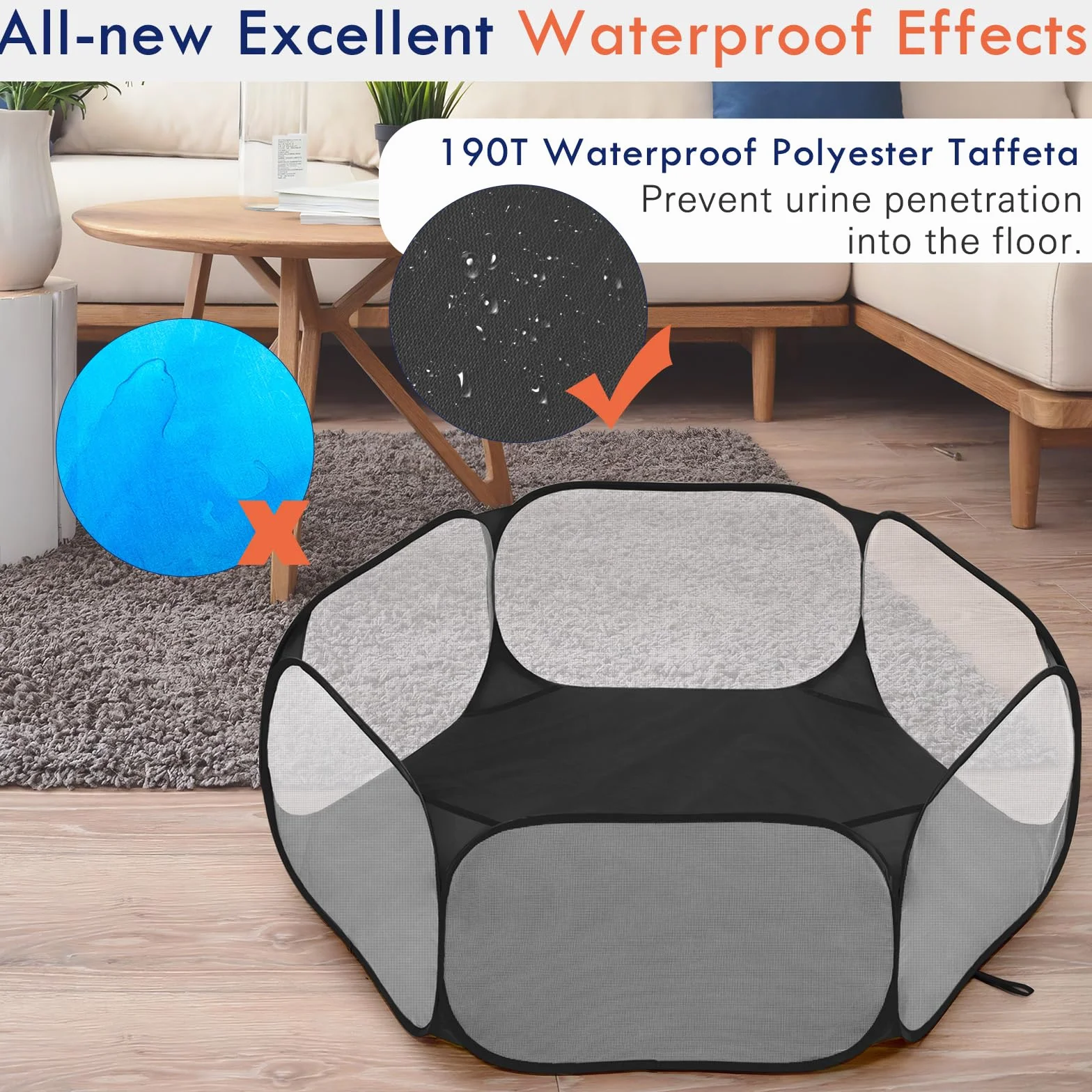 Parc pour Petits Animaux Imperméable avec Cadre en Fil d'acier, Clôture Extérieure pour Poussin Chiot Lapin, Noir