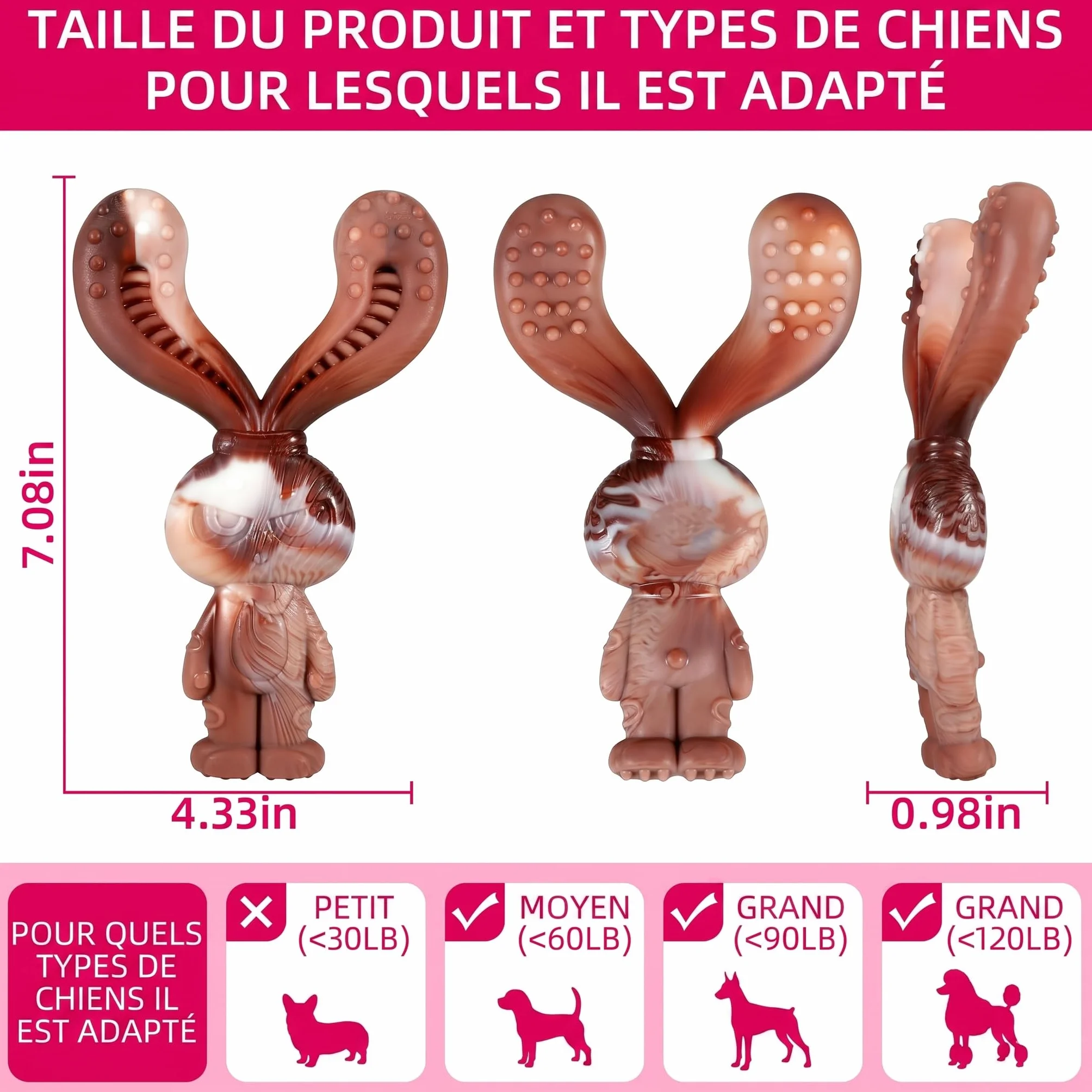 Jouets Indestructibles pour Chiens à Mâcher en Nylon Saveur de Boeuf, Robustes pour Chiens de Taille Moyenne et Grande Taille (Lapin)