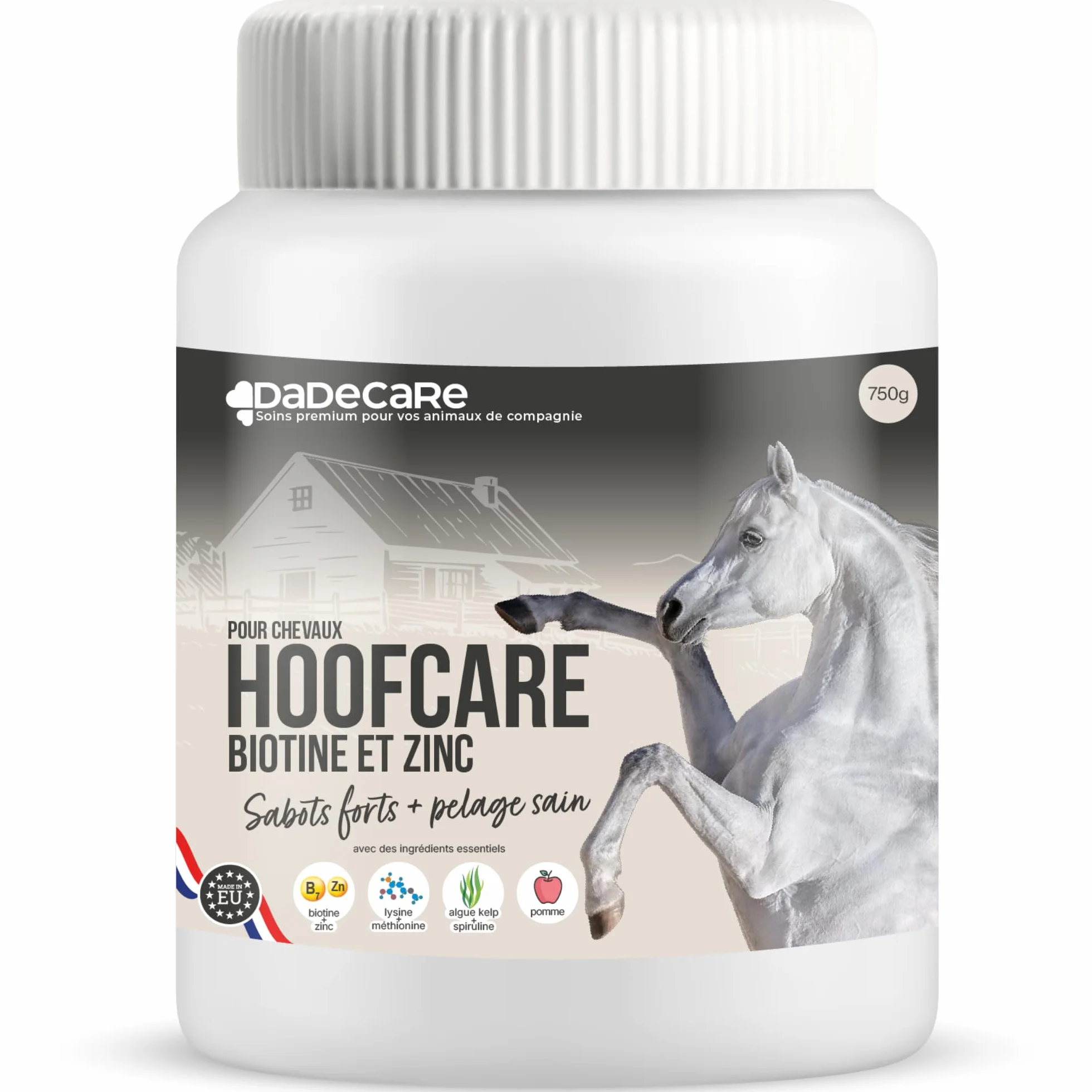 Hoofcare Biotine et zinc pour casques de cheval 750 g – Sabots forts et croissance naturelle – Idéal pour les casques fragiles, le changement de pelage et les chevaux sportifs – Soins sabots et peaux