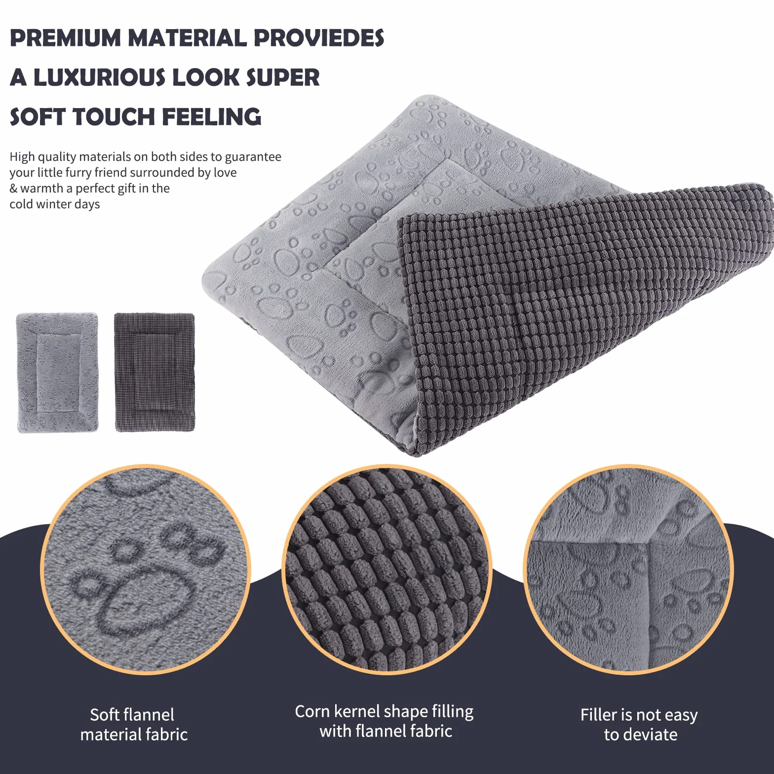 IEUUMLER Matelas pour Chien Réversible Doux - Coussin Lavable pour Chat et Chien - Facile à Transporter Extérieur FC014 (Gris, 45 * 33cm)