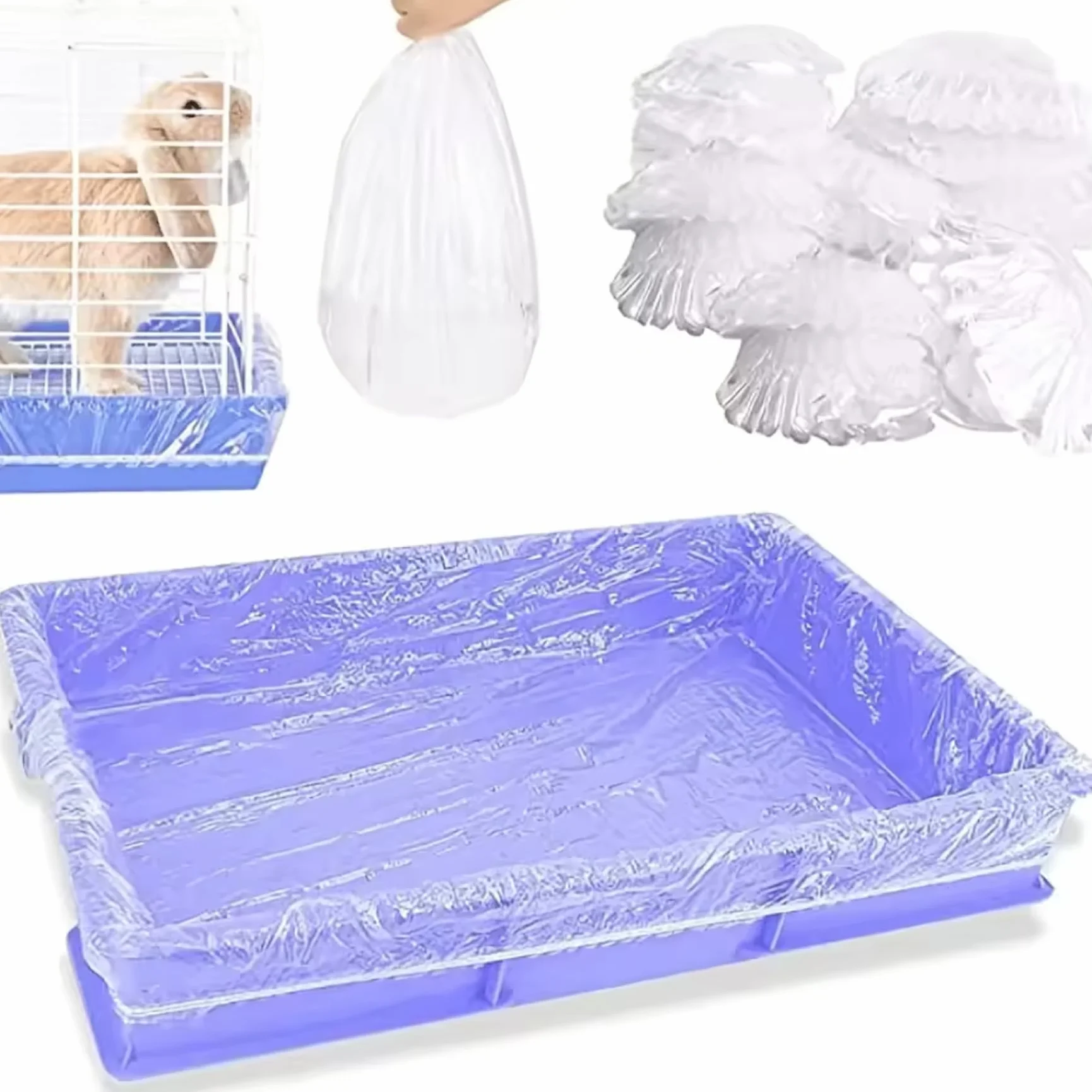 Doublures de Cage Lapin Jetable en Plastique Transparent Anti-Fuite 100 pièces