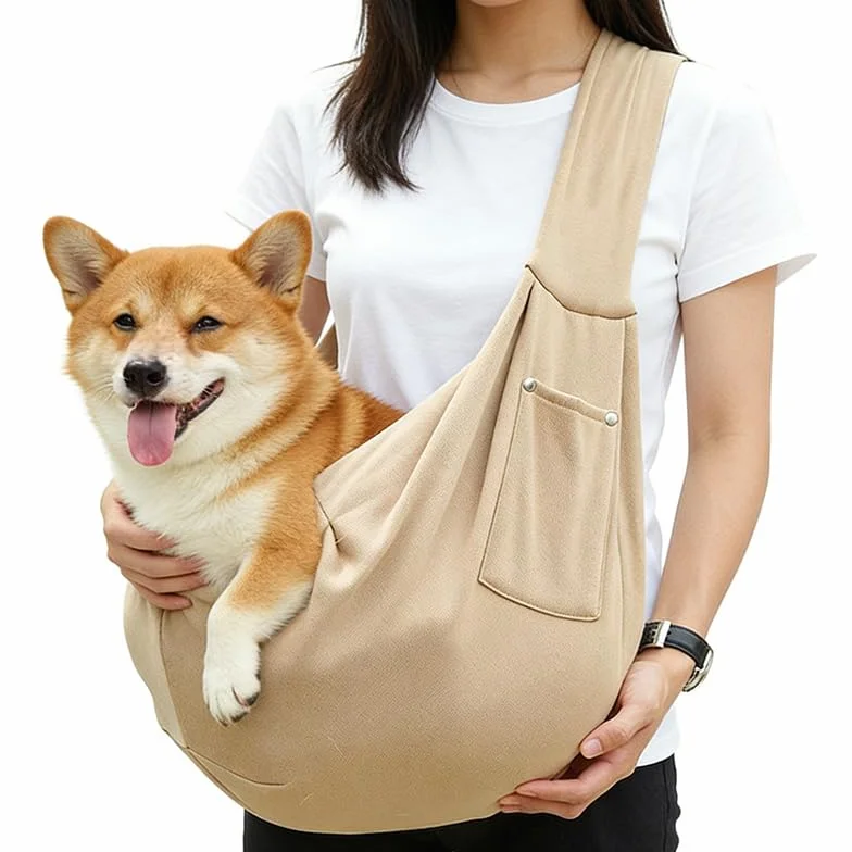 Dog Sling Carrier for Small Dogs and Cats Up to 16.5 Lbs Khaki