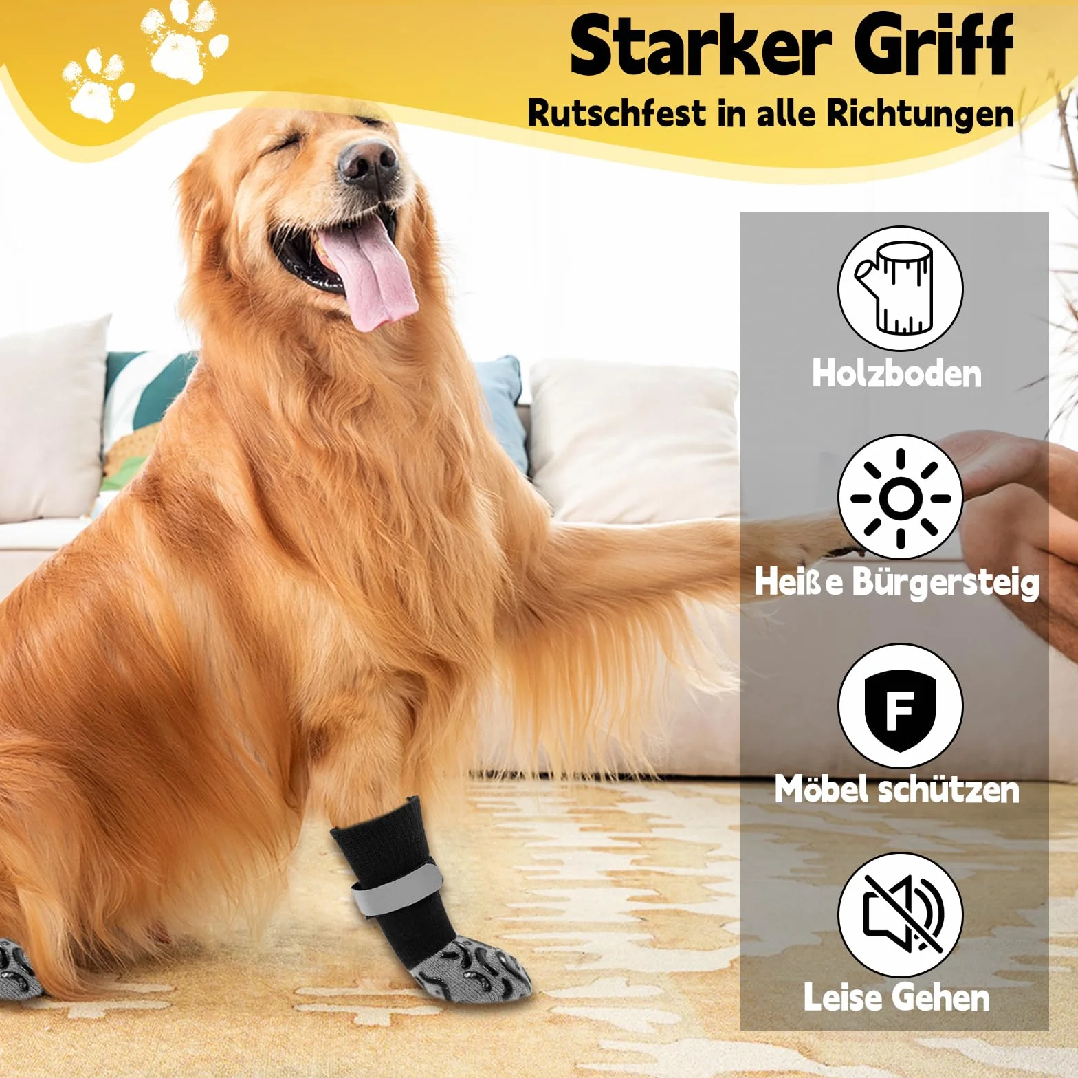 Réglables Chaussettes Chien avec Adhérence Protection Coussinet Protège-Pattes Anti-Léchage Anti-Glissement (M)