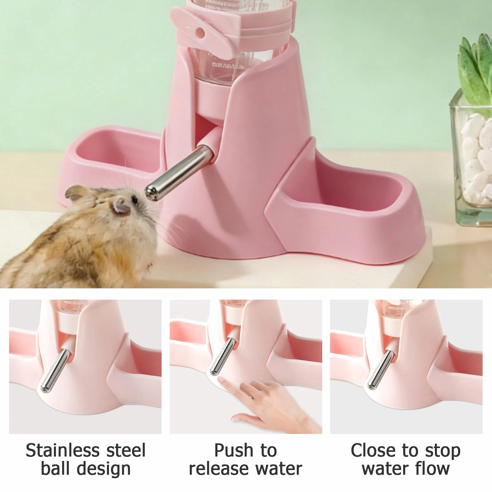 Gourde 3 en 1 pour hamster 80 ml avec double gamelle et support sans fuite distributeur d'eau automatique