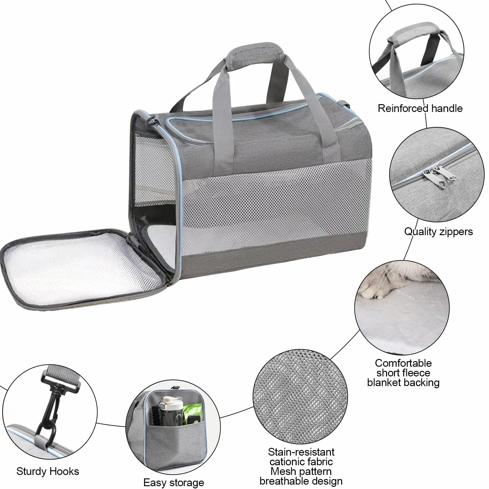 Caisse de Transport Chat Parois Souples, Respirant et Pliable Sac Transport Chat, Bandoulière Réglable Sac de Transport pour Chien Animaux de Petite et Moyenne Taille Jusqu'à 7,5kg