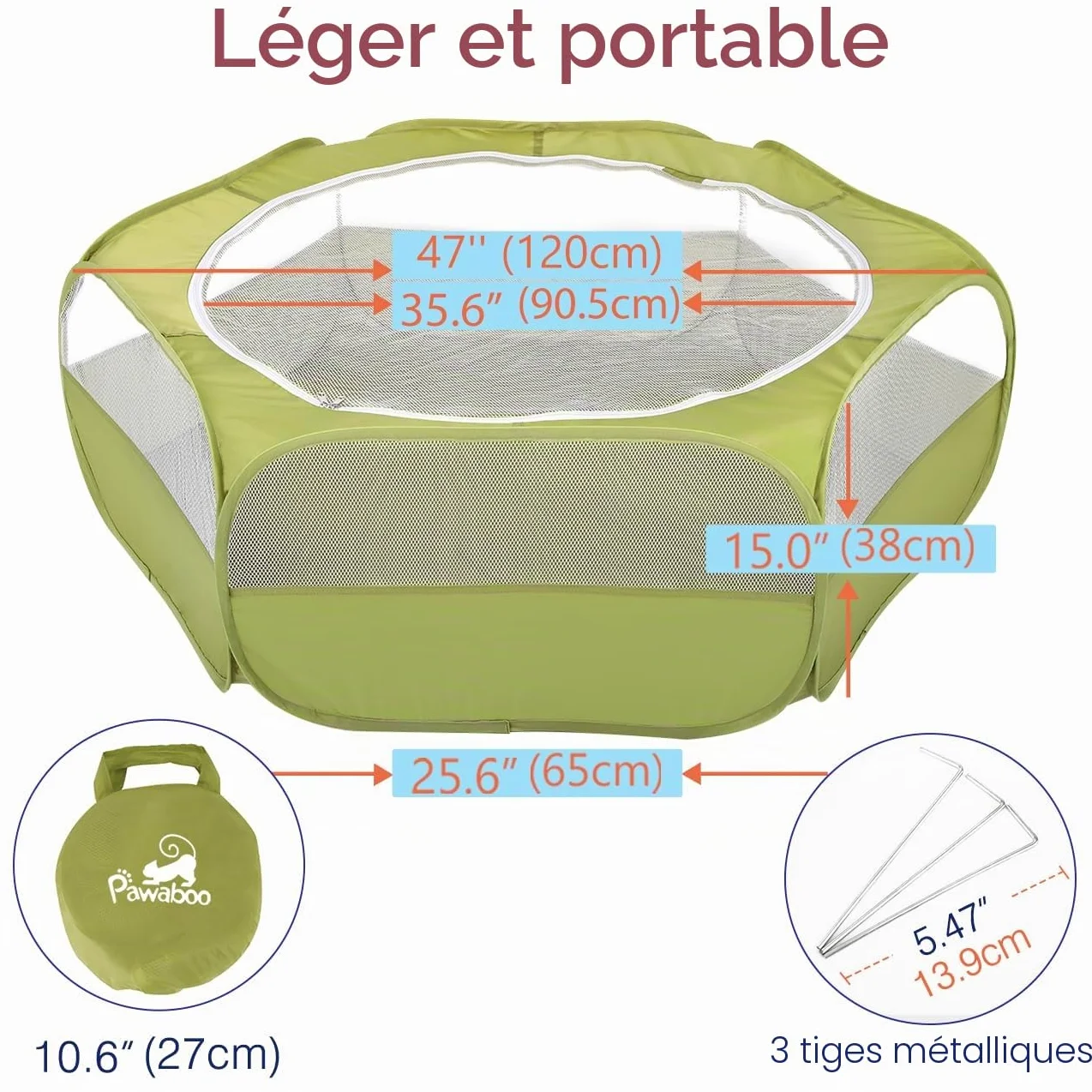 Pawaboo Parc pour Petits Animaux, Enclos Pliable Parc avec Fermeture Éclair pour Animal de Compagnie, Cages Tente Clôture d'exercice Transparente Respirante pour Chien, Chat, Lapin - Vert d'Avocat