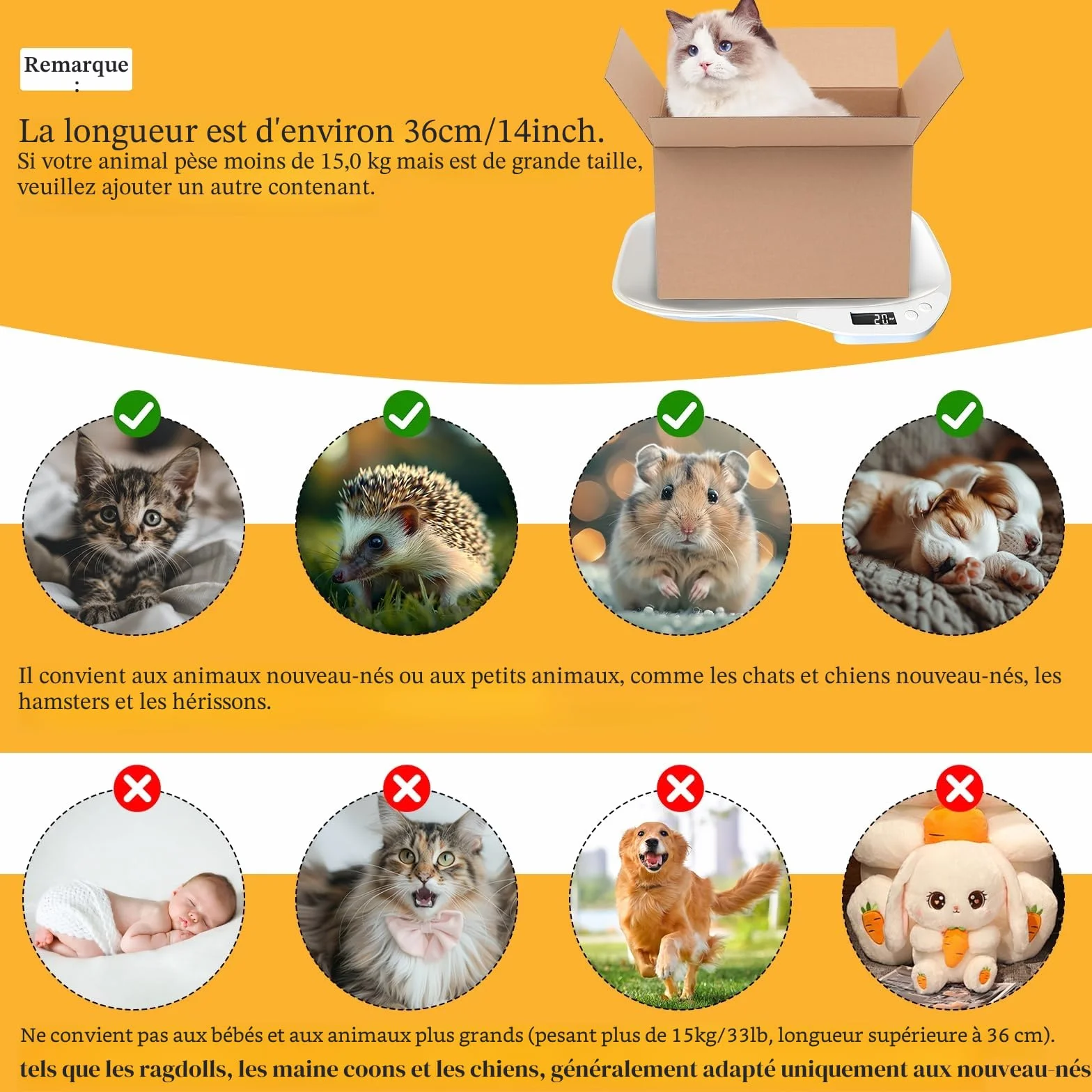 Balance Chat 15kg/1g - Mini Balance Numérique pour Petit Animal avec 3 Modes de Pesée (kg/oz/lb) et Écran LCD