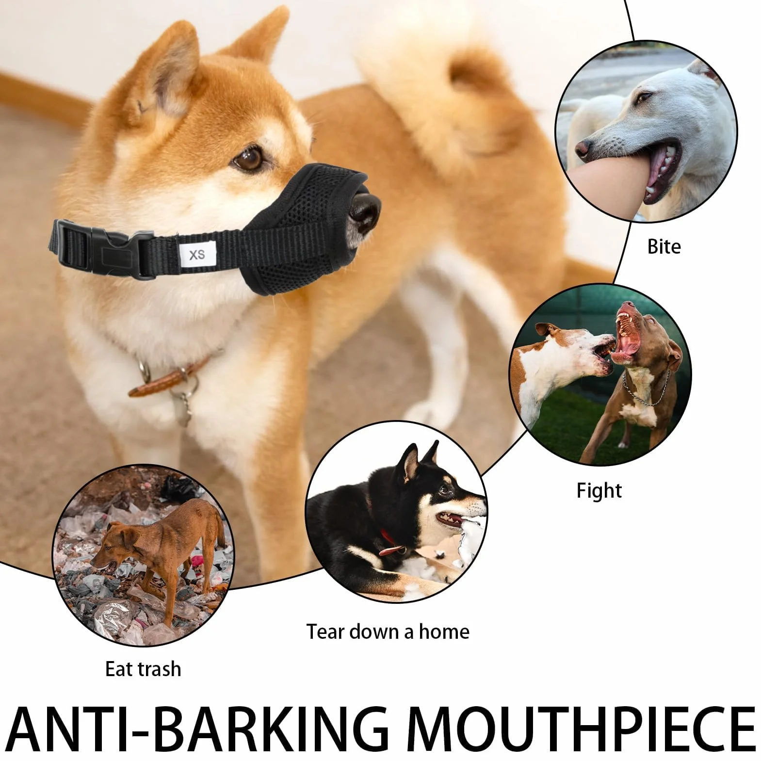 Museliere pour Chiens, Muselière en Nylon Réglable Doux et Respirant, Museliere Anti Aboiement Anti-Morsure Anti-Mastication, Museliere pour Chiens Petit, Moyens Chiens (XS,Noir)