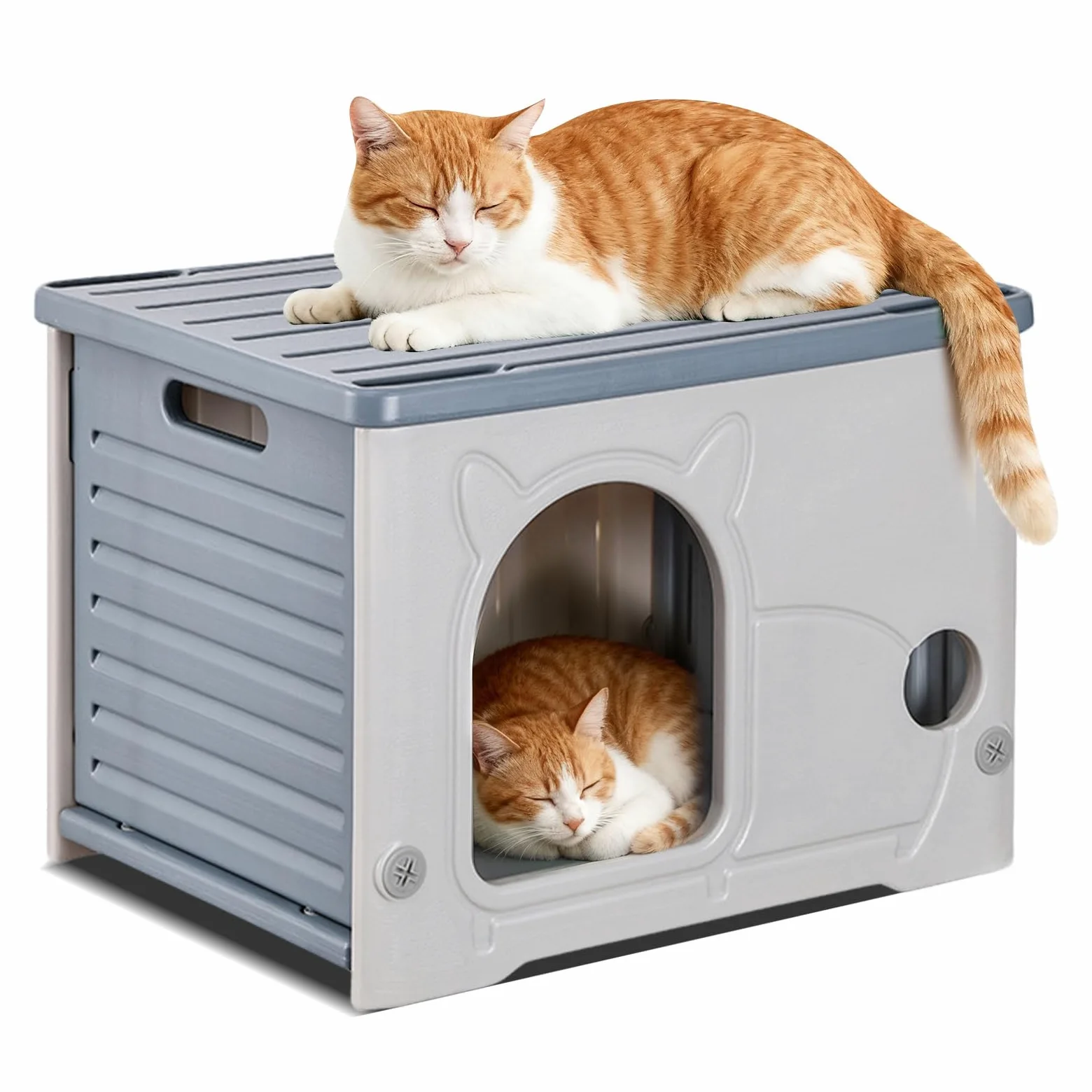 PETCUTE Maison de Chat en Plastique pour l'intérieur et l'extérieur,Résistante aux Intempéries,Maison pour Chats en Plastique,Imperméable,Abri pour Chat Sauvage,pour Toutes Les Saisons,Gris