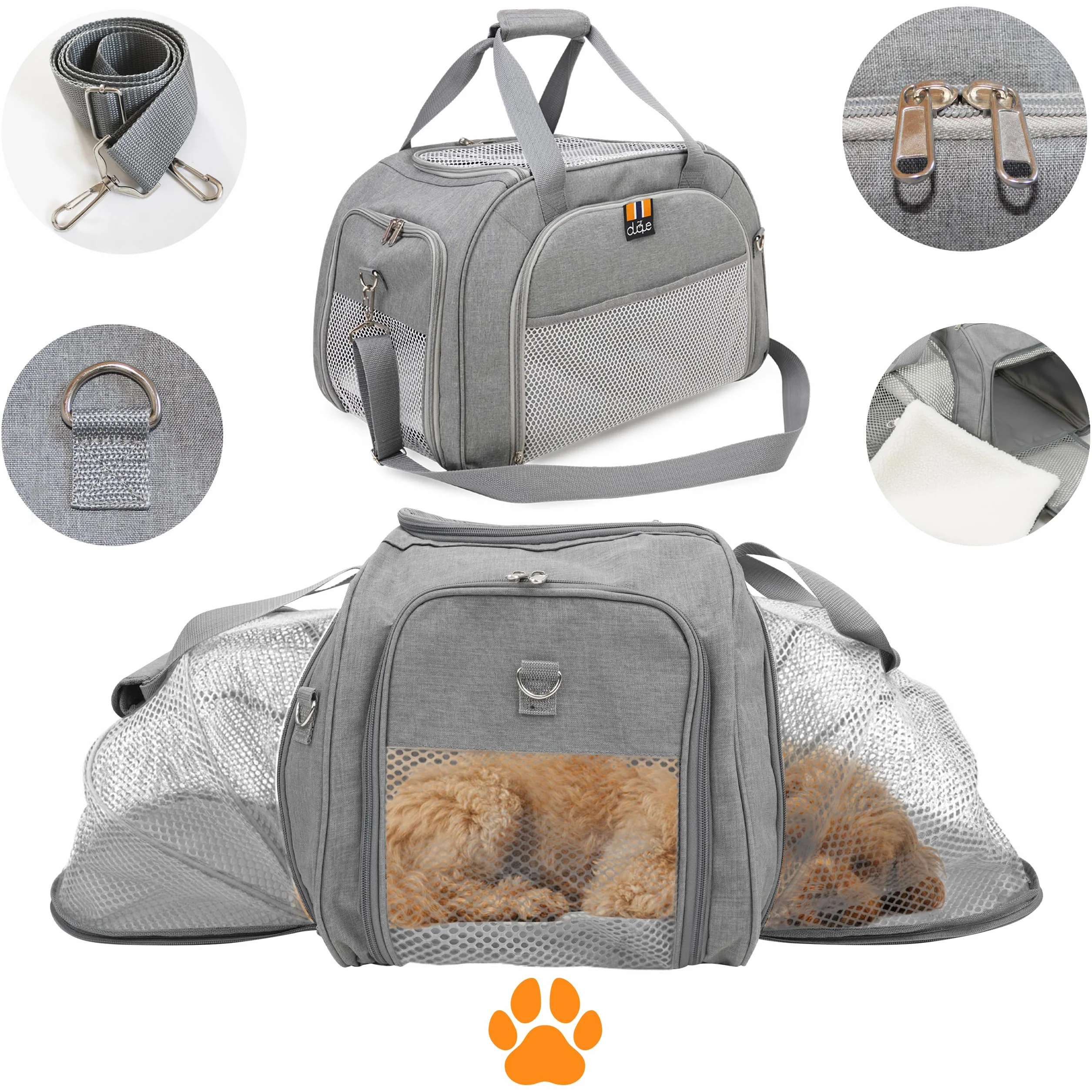 Car-GO Cage de Transport pour Chien et Chat avec Base ISOFIX, Côtés Extensibles, Gris