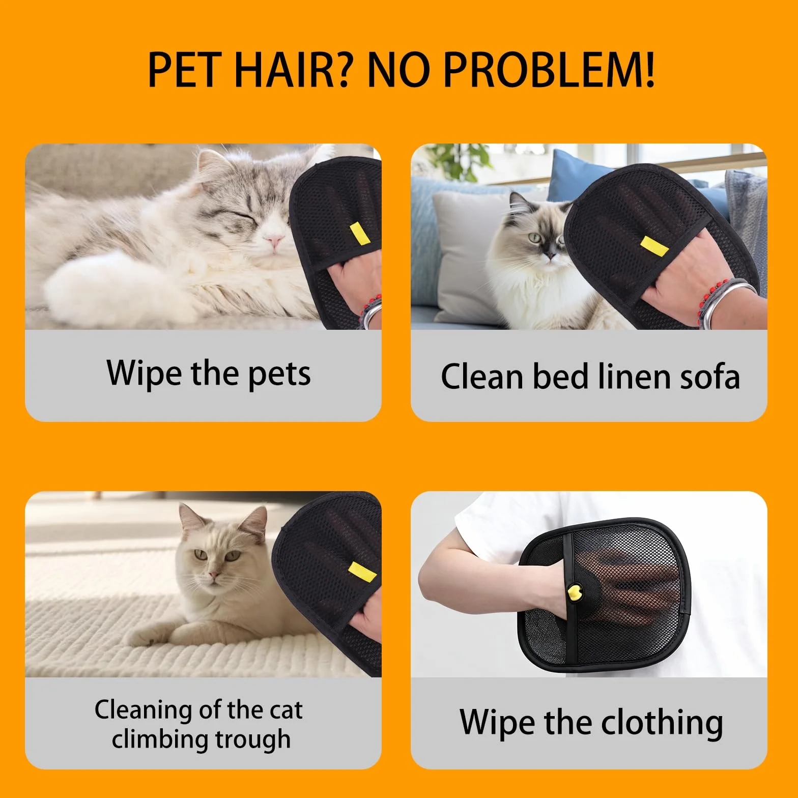 Gants de toilettage pour Chat, Gant Anti Poils Animaux, Gant Ramasse Poils Animaux, Gant de Retrait de Poils, Pet Hair Remover Gloves