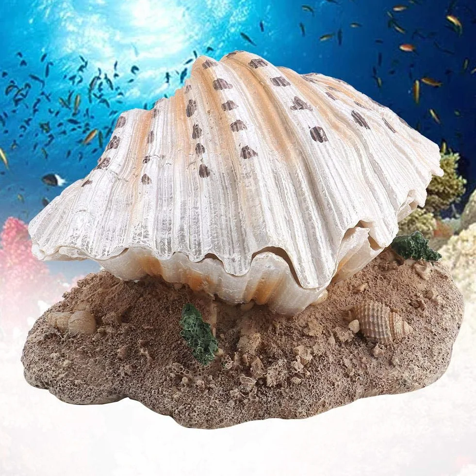 Ornement de Coquille d'Aquarium en Résine avec Barboteur Perle et Récif Corail pour Décoration de Réservoir de Poisson