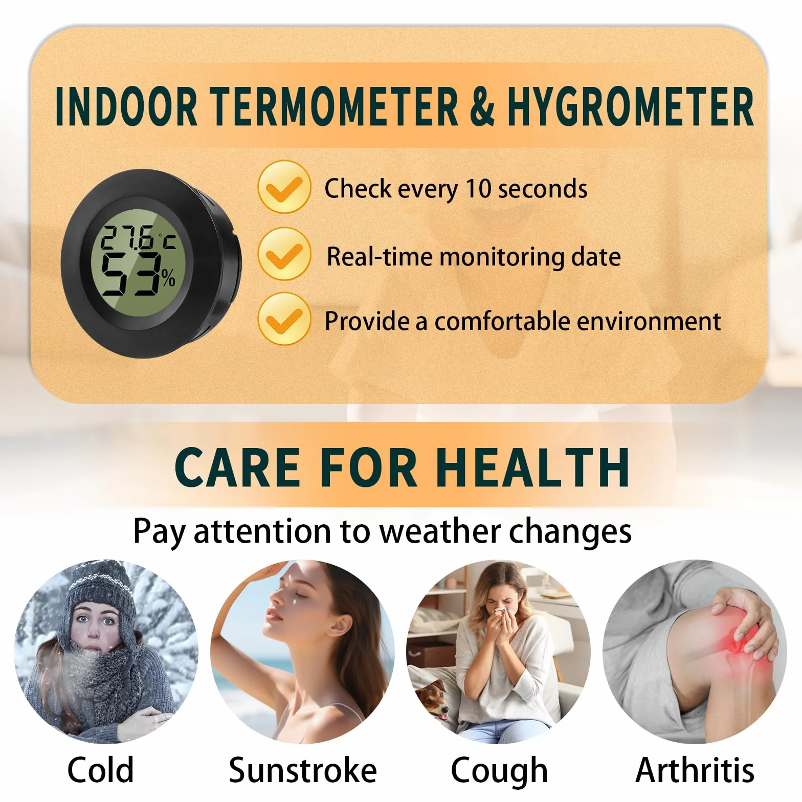 Lot de 5 thermomètres hygromètres numériques ronds, capteurs humidité et température, pour intérieur, serres, terrariums, valises de guitare, caves à cigares, incubateurs et verre