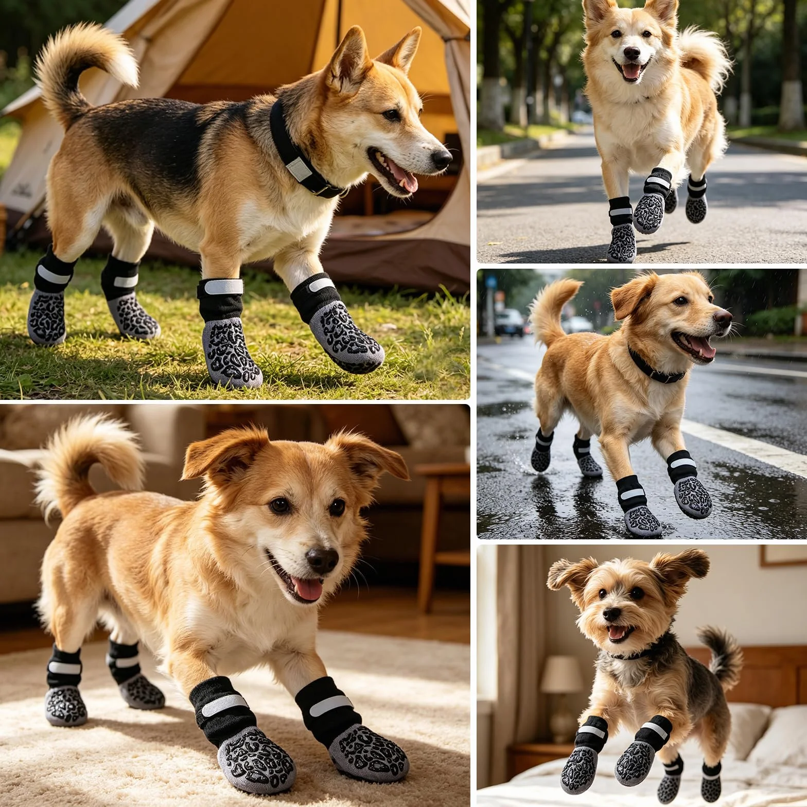 Chaussettes Antidérapantes pour Chien avec Double Adhérence - Lot de 4 pour Parquet et Carrelage, Anti-Glisse et Anti-Léchage (M)