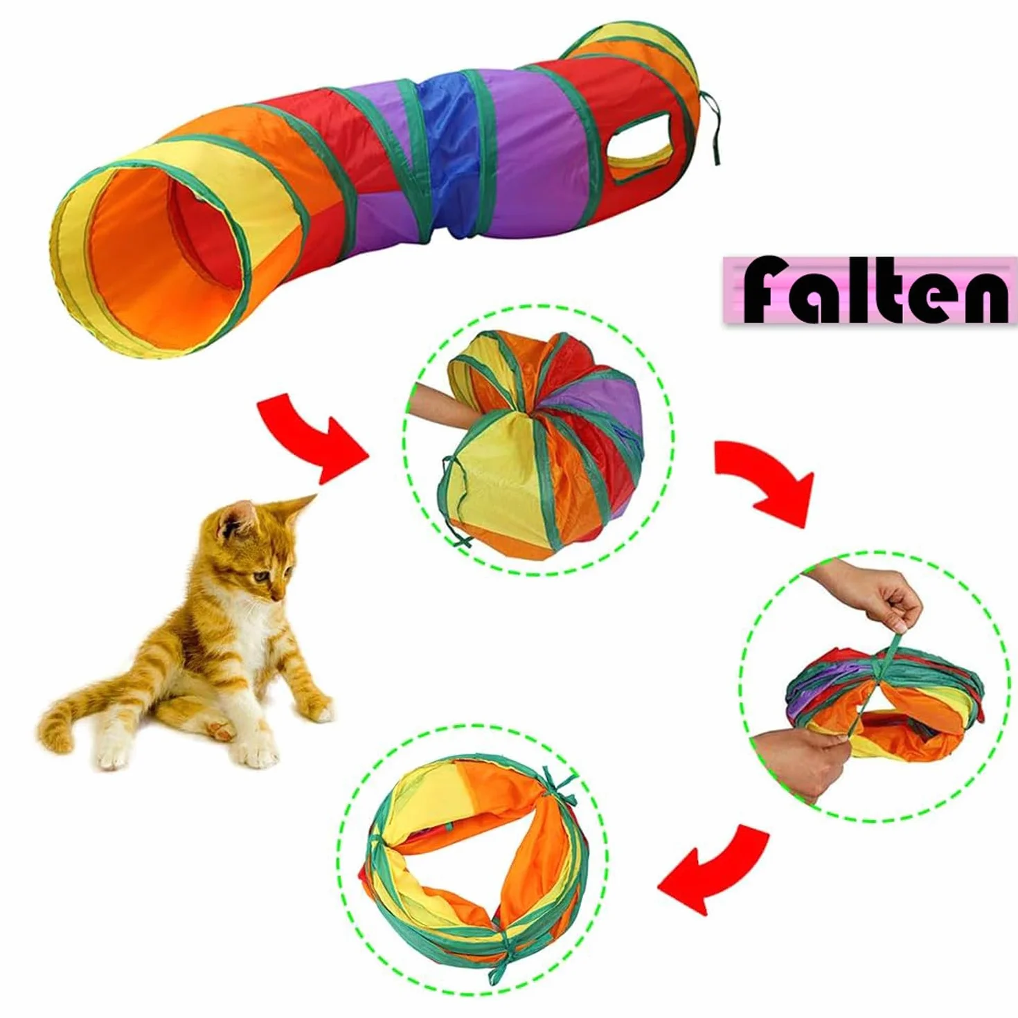 Tunnel de jeu pour chat arc-en-ciel 16 cm pliable jouet interactif