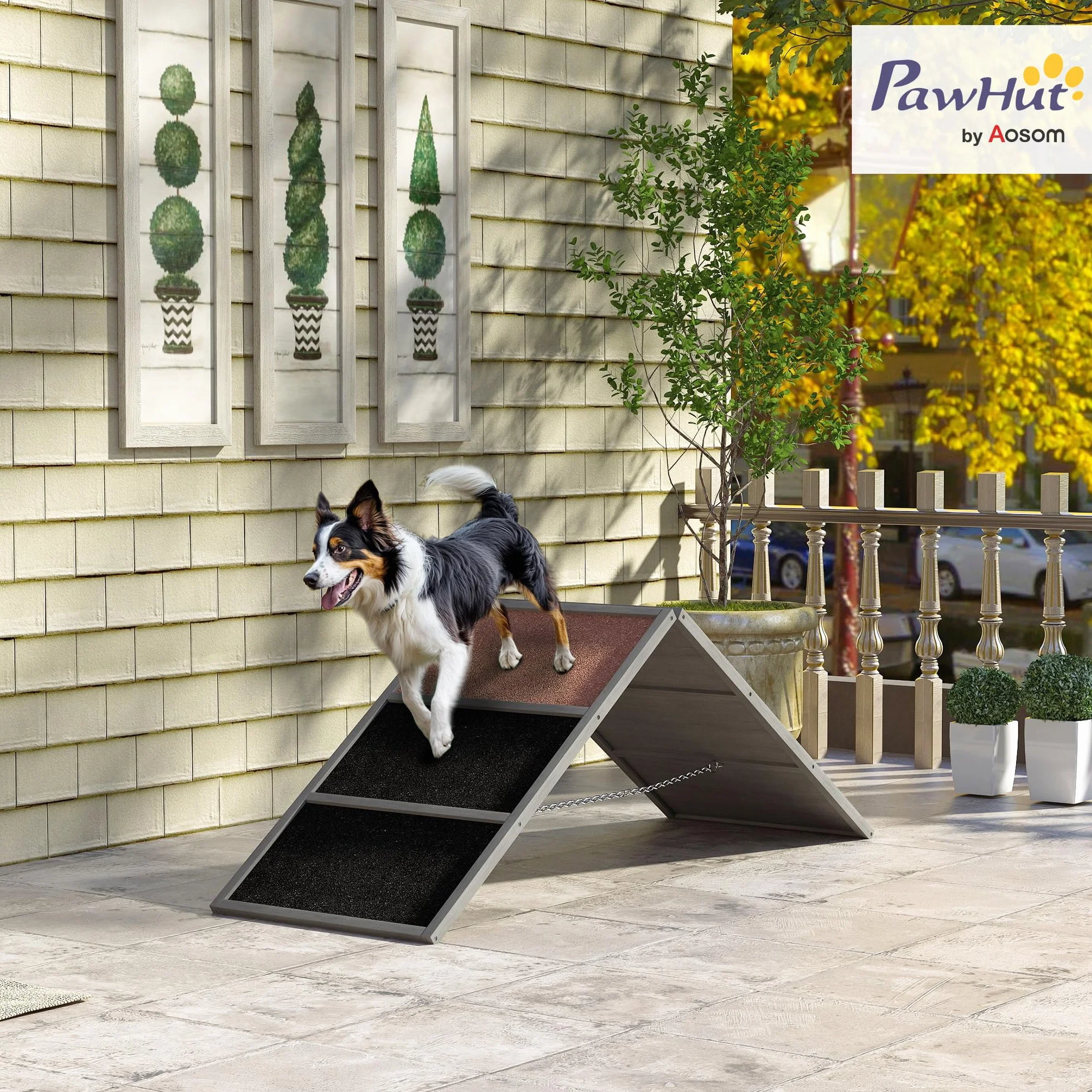 PawHut Rampe d'agilité pour Chien avec Surface antidérapante, équipement d'agilité pour Chiens, Cadre en A, adapté à Toutes Races, pour Jardin ou Parc, Gris