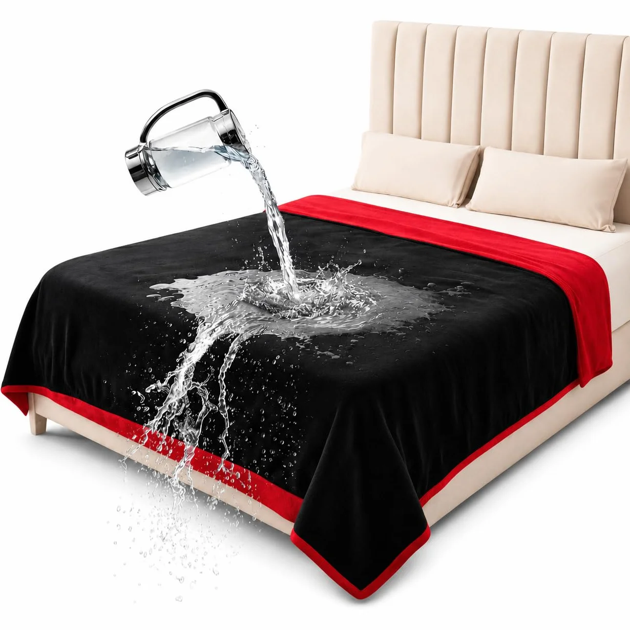 Housse imperméable Bedding Aid réversible anti-éclaboussures flanelle double face rouge passion noir minuit