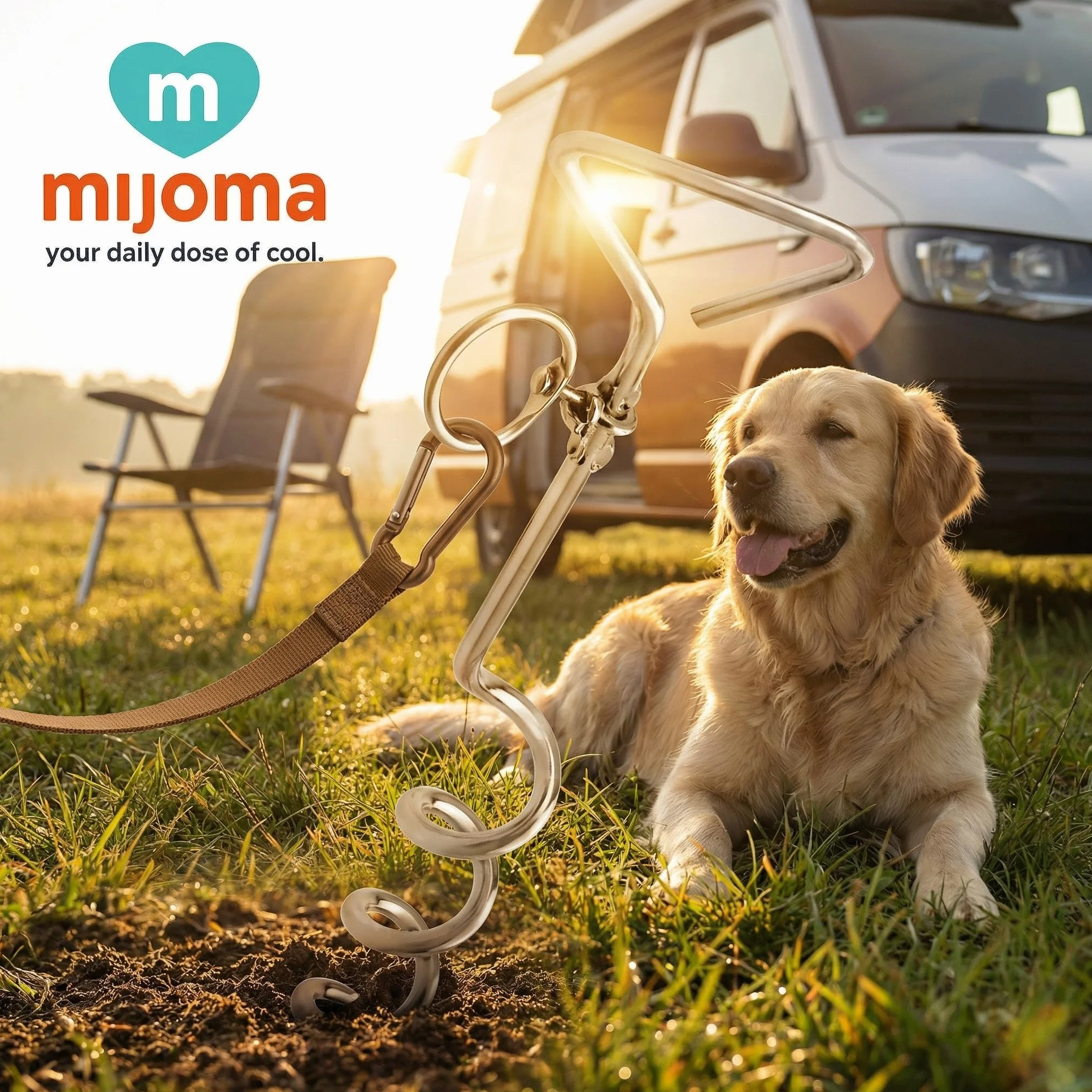 MIJOMA Spirale d'insertion pour chien - Ancrage rotatif avec mousqueton - Acier inoxydable - Ancrage au sol - Jardin Camping