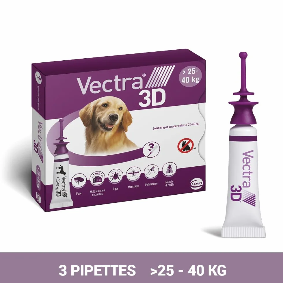 Vectra 3D Solution Spot-on pour Chiens 25-40 kg - 3 Pipettes