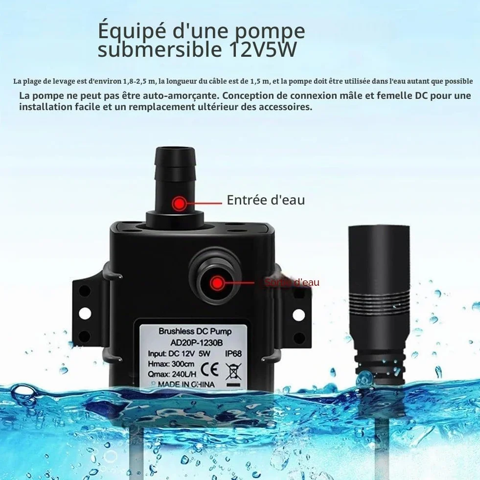 HpLive Pompe solaire pour étang 6W 9V 240L/h 2,5M