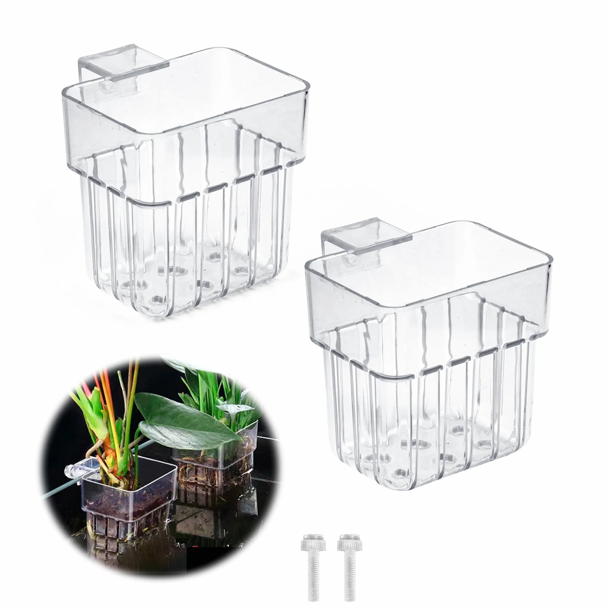 Support Plante D'Aquarium, Pot pour Plantes D'Aquarium, Acrylique Transparent Tasses Panier pour Plantes Aquatiques Suspension, Décoration pour Aquarium, 2 Pièces