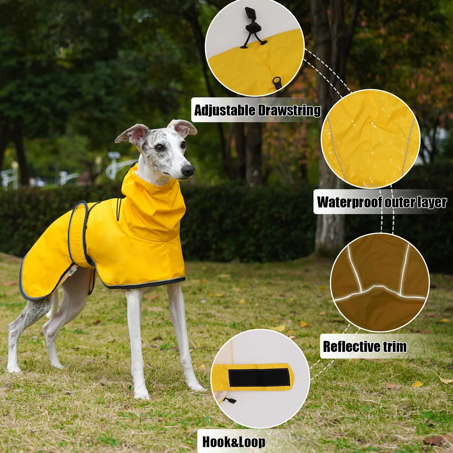 Manteau imperméable pour Chien Geyecete réglable léger avec Sangles réfléchissantes et Trou pour Harnais Jaune S