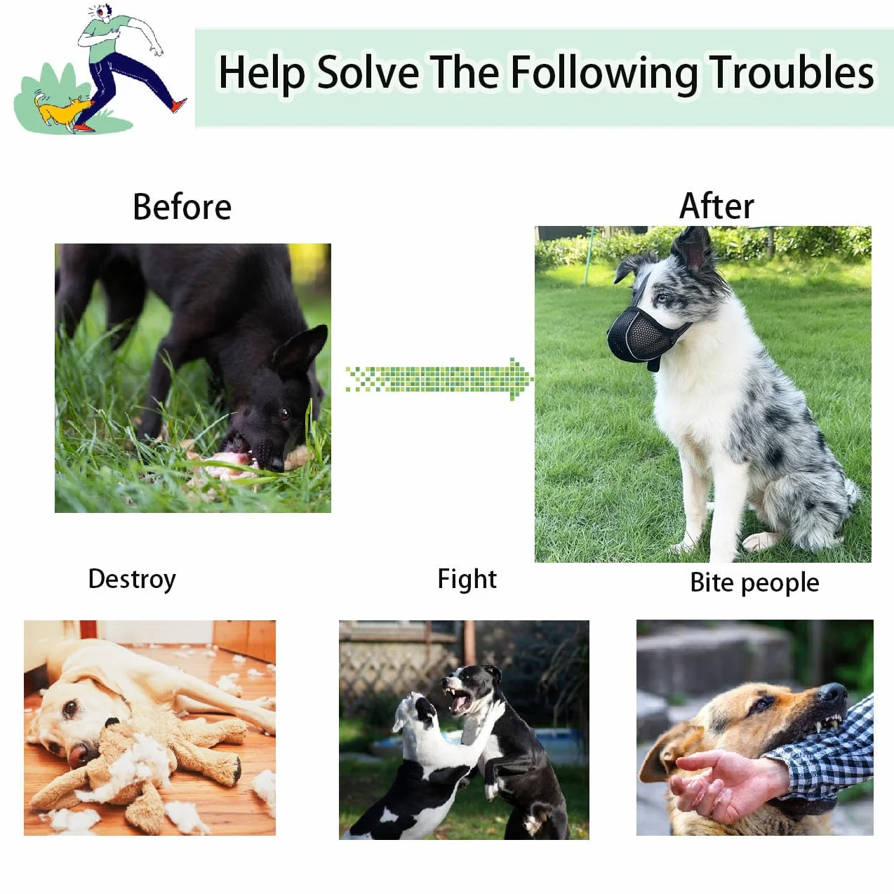 Muselière pour Chien Empêche de Mâcher/Manger/Mordre - Couvre Muselière Respirante, Réfléchissante et Ajustable - Anti Morsure (Noir-L)