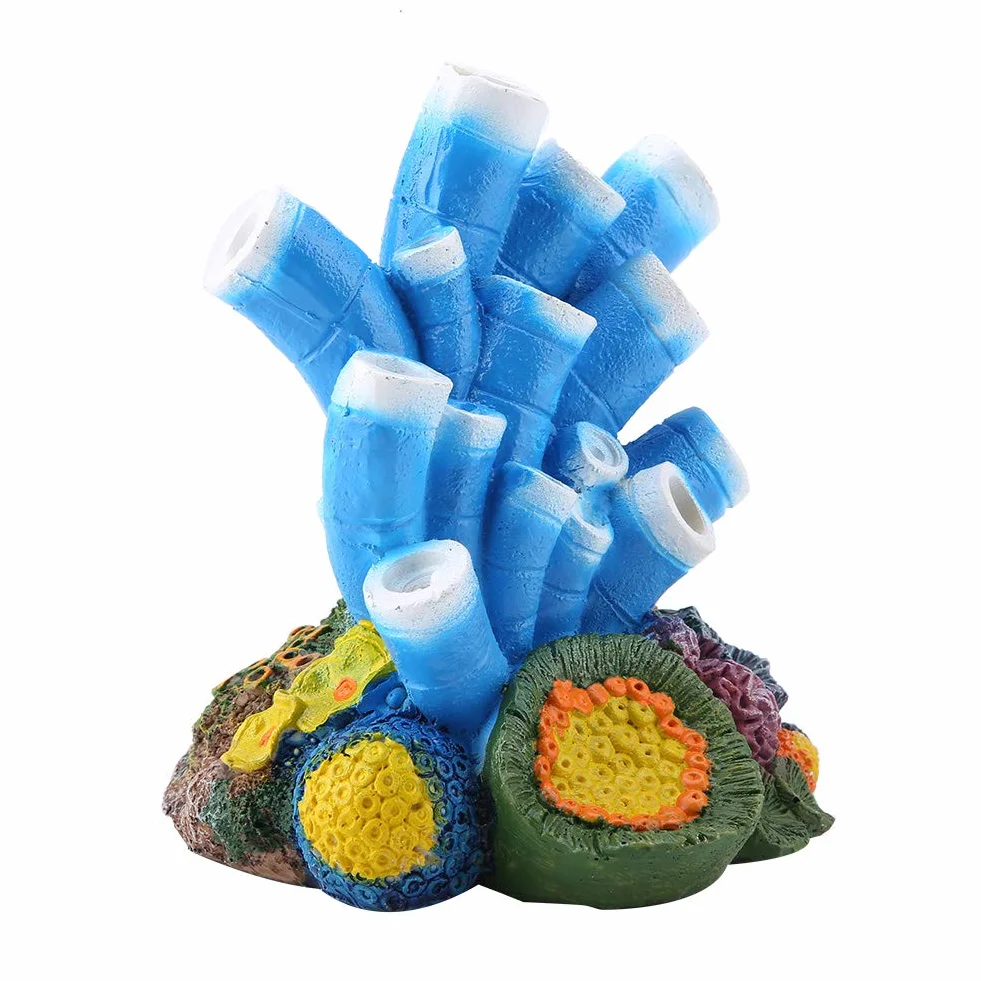 Garosa Décoration Aquarium Corail Coloré avec Étoile de Mer et Pierre Bleue Résine Non Toxique pour Aquarium d'Eau Douce