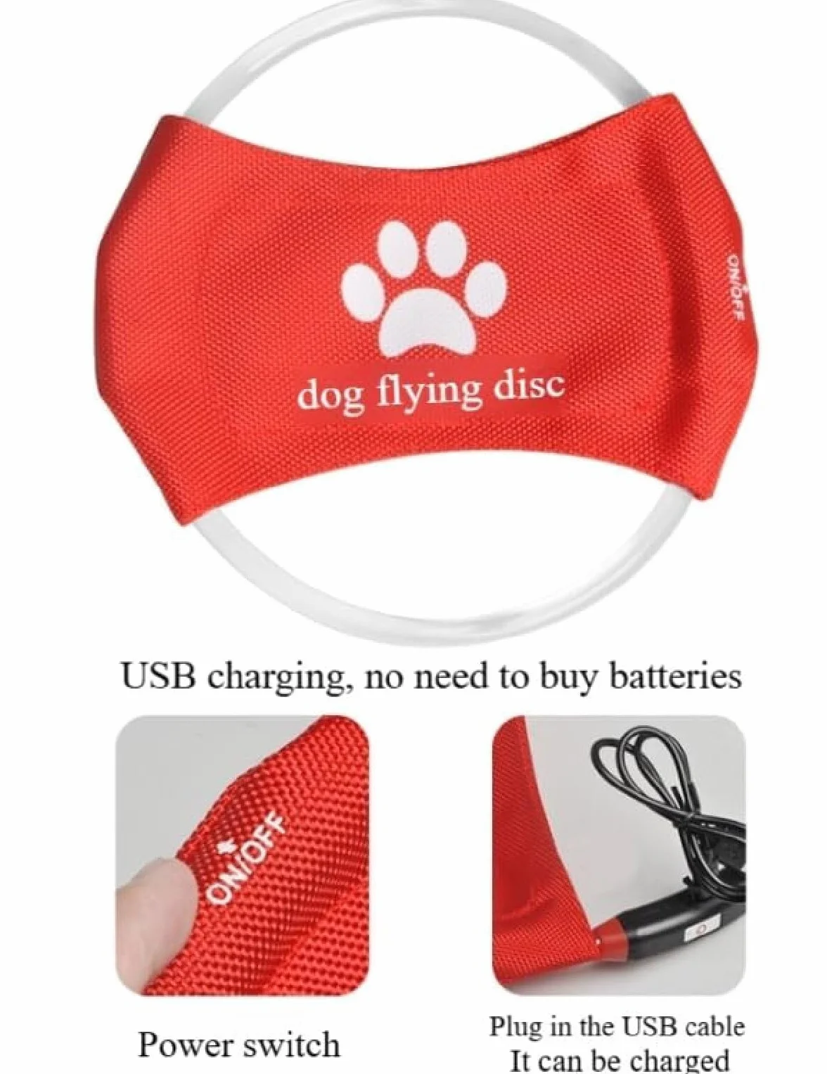 Lot de 2 frisbee lumineux LED pour chien, TPU non toxique, caoutchouc souple résistant aux morsures, rechargeable