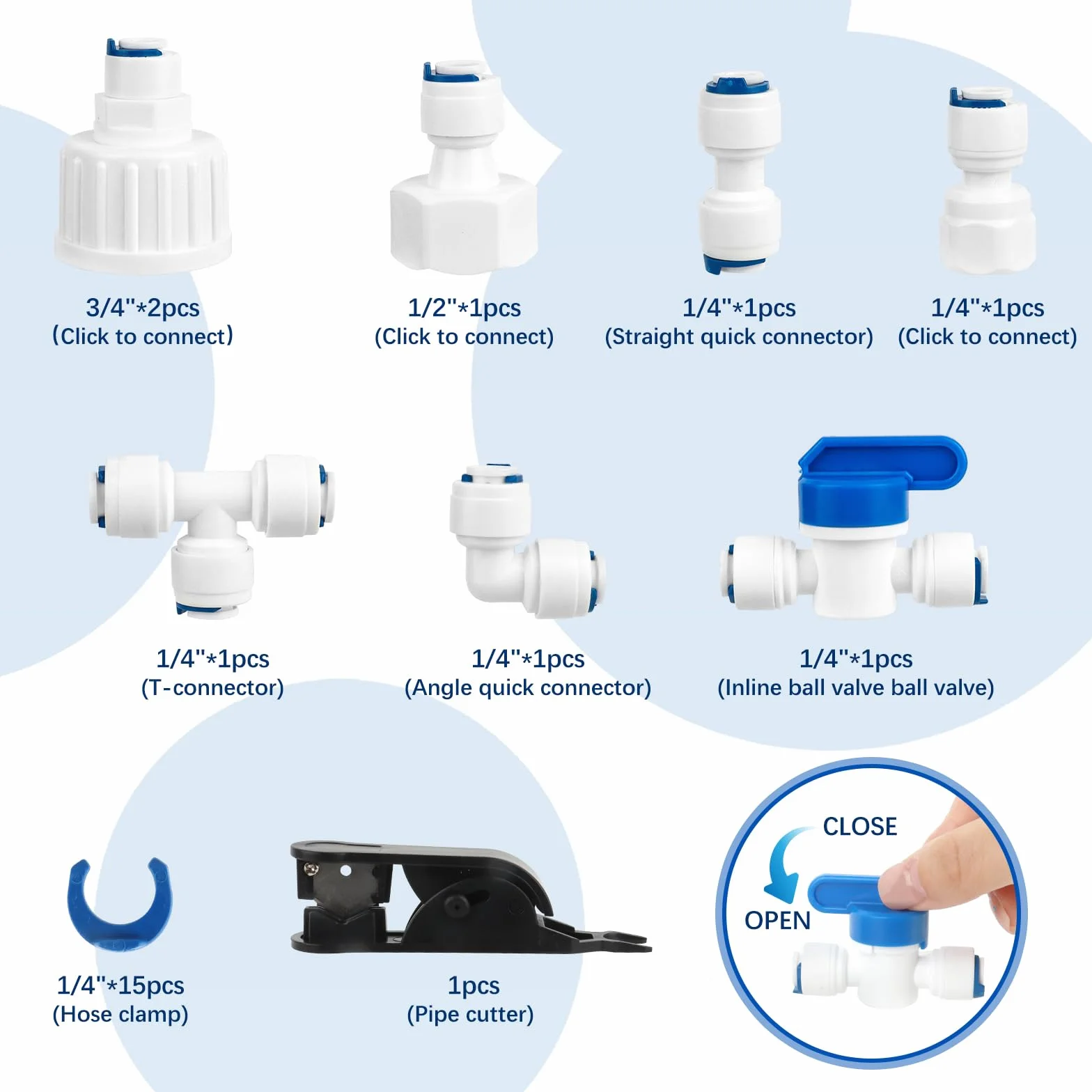 Kit de Raccordement D'eau pour Réfrigérateur de 15m, Tuyau D'alimentation en Eau Tube de Filtre Pièces et Accessoires, Matériau POM Tuyau Frigo Alimentation en eau pour Réfrigérateurs,Aquarium（1/4"）