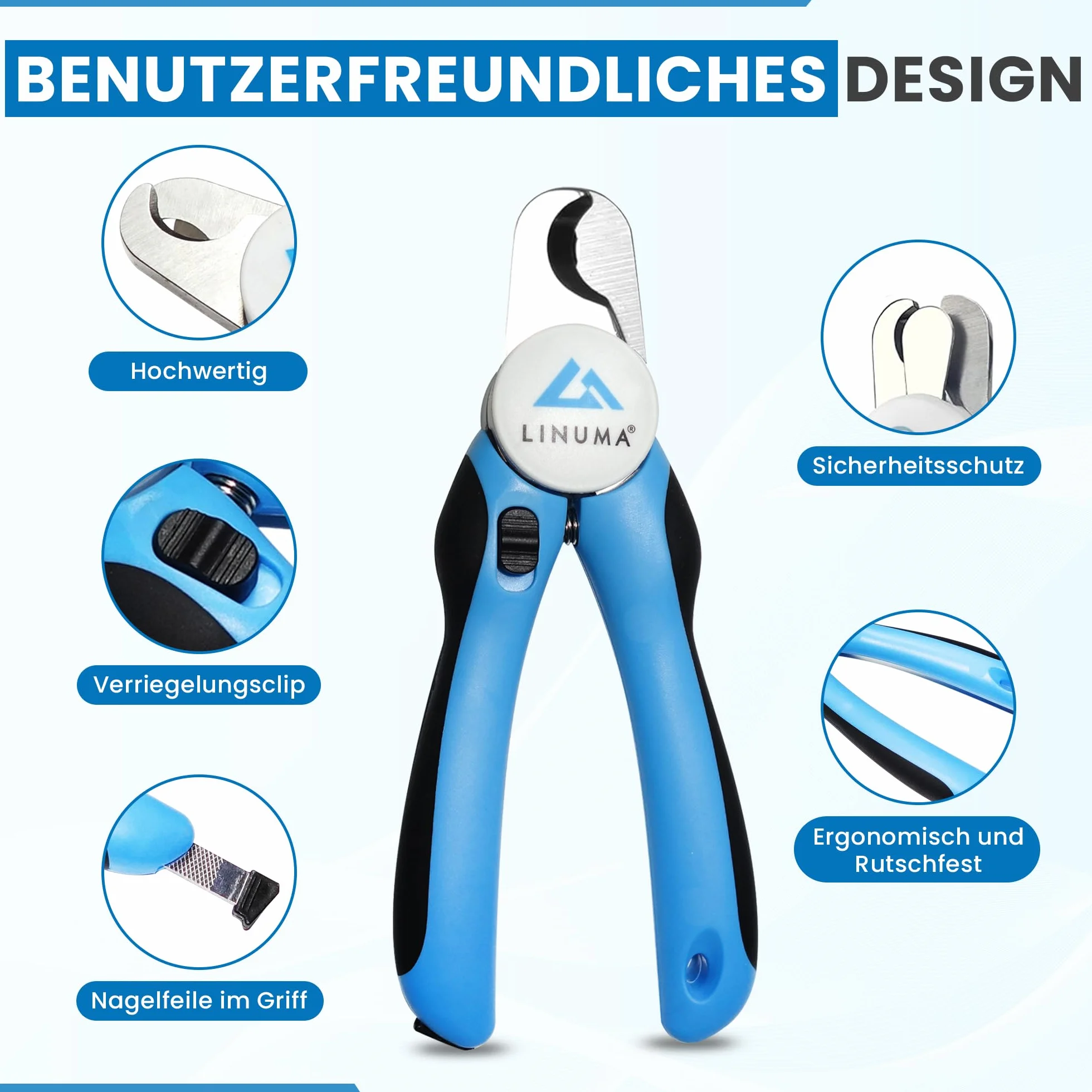 Coupe-Griffes Professionnel Acier Inoxydable pour Chiens Chats avec Butée de Sécurité et Lime Intégrée