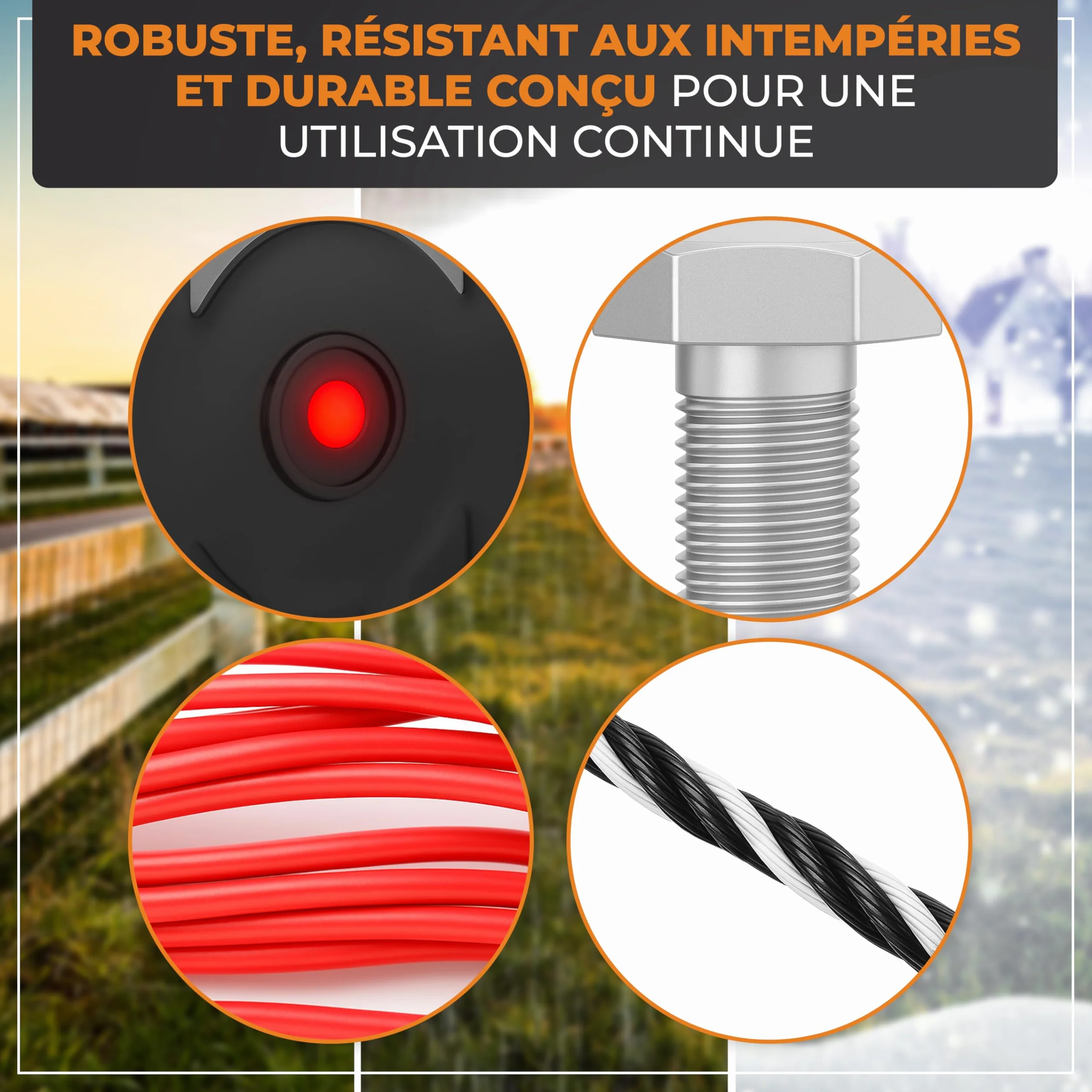 Kit de démarrage clôture électrique M – Électrificateur puissant avec ruban 200 m, 10 piquets, isolateurs & mise à la terre