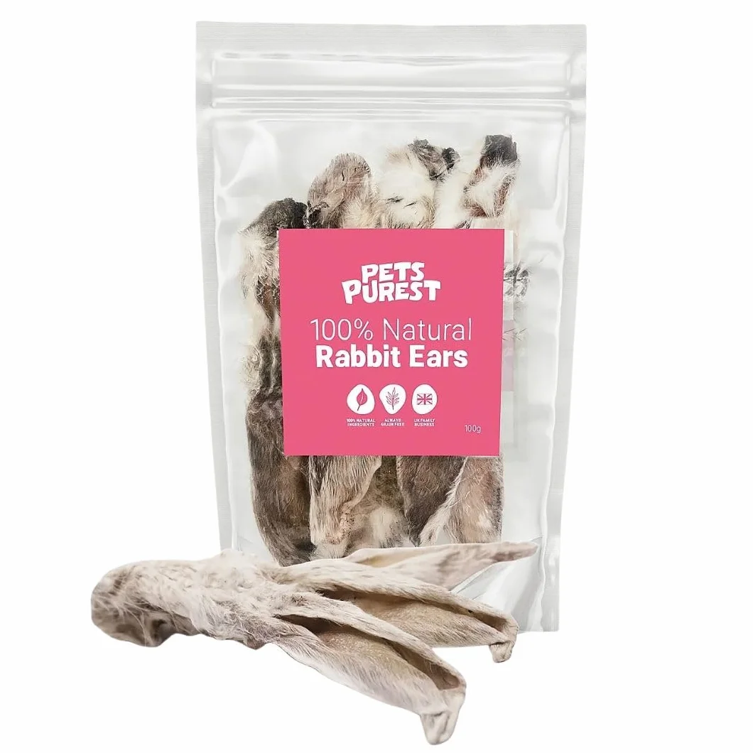 Pets Purest Oreilles de Lapin avec Fourrure pour Chiens, Chiots & Seniors - Friandise à Mâcher 100% Naturelles, Séchées à l'Air, pour Les Aliments Crus et Les Régimes Hypoallergéniques sans Céréales.