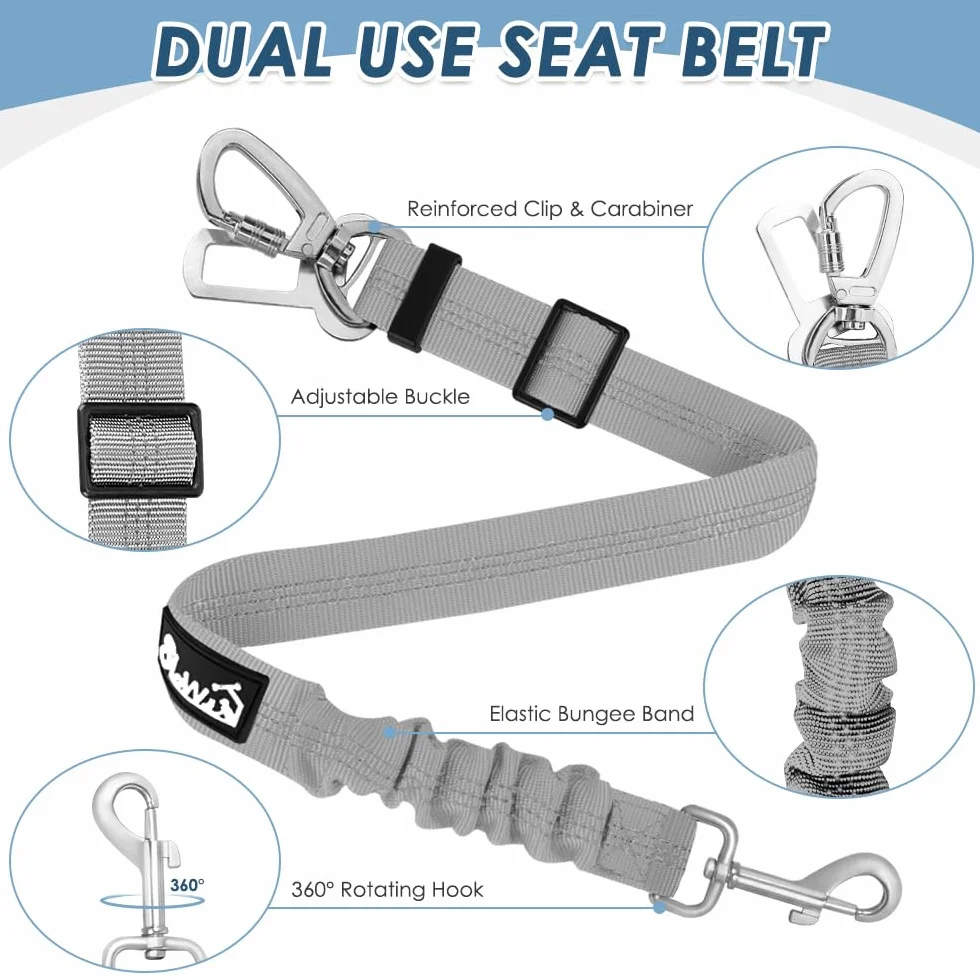 SlowTon Ceinture de sécurité pour Chien, Pack de 2 Ceintures de sécurité pour Chien, Laisse de Voiture élastique réglable, Tampon élastique renforcé, Lien de sécurité réfléchissant Nylon pour Animaux