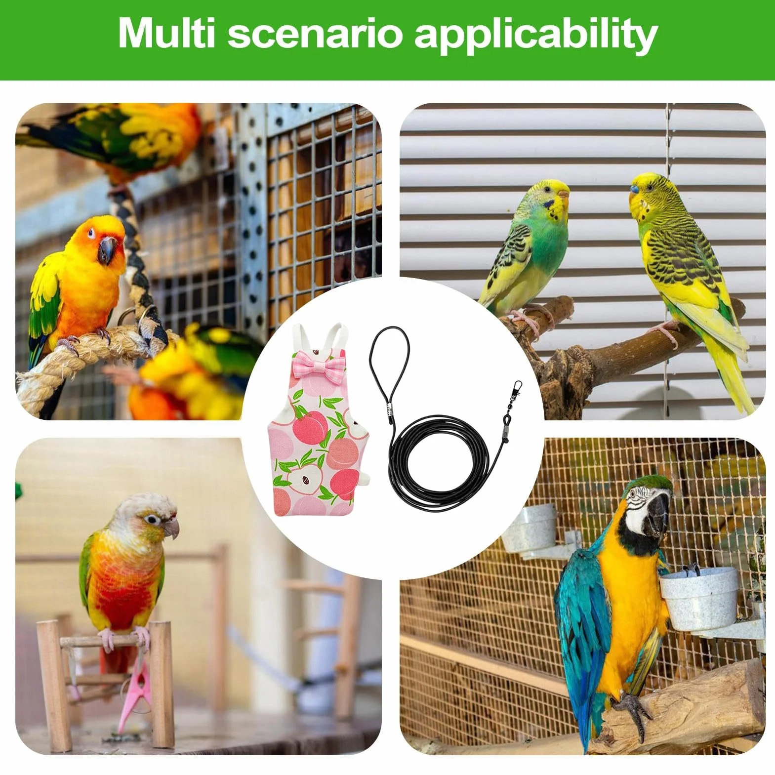 Couches à oiseaux pour animaux de compagnie, réutilisables et lavables, avec corde pour l'entraînement au vol des oiseaux, pour aras, perruches, inséparables, calopsittes et calopsittes