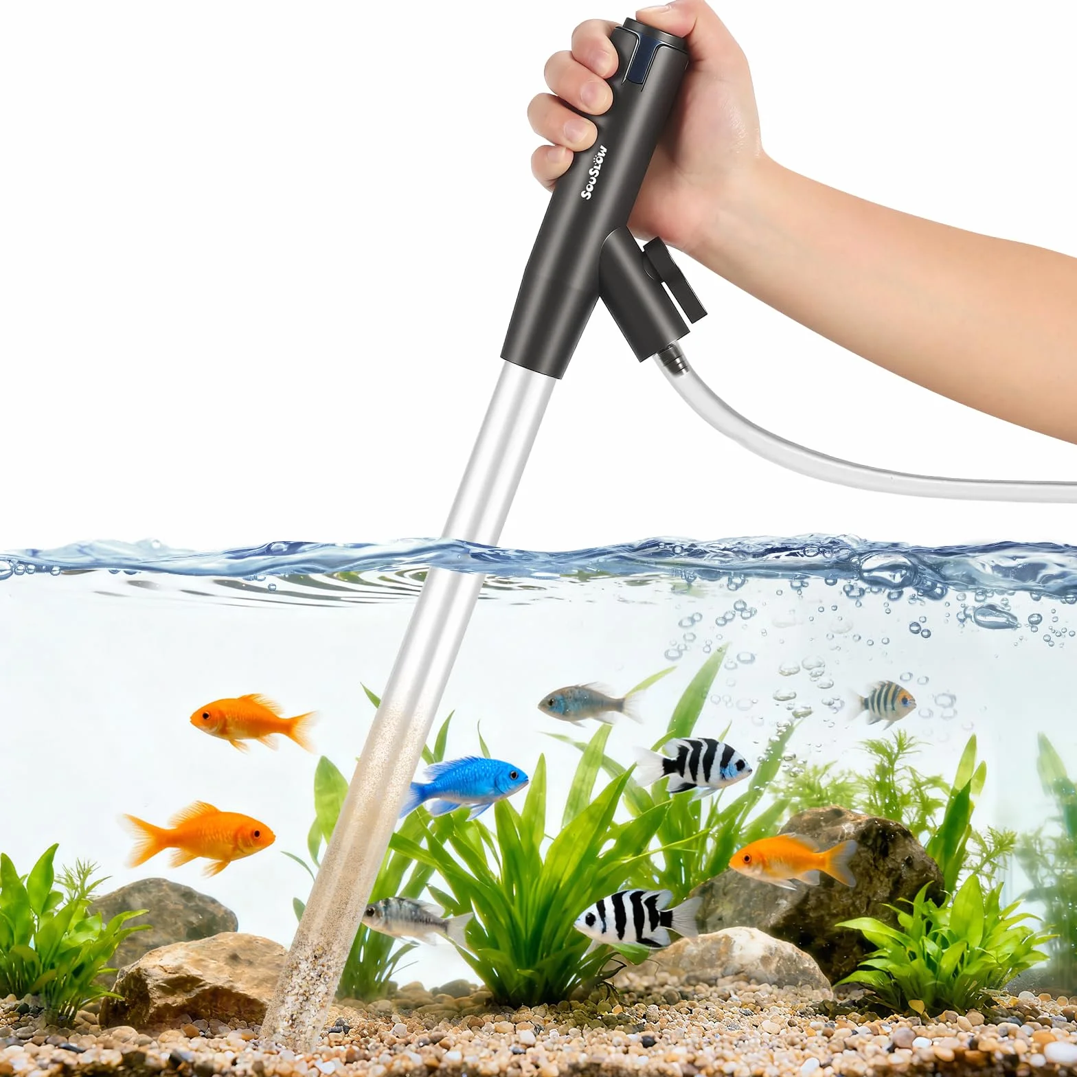 Aspirateur de Gravier réglable pour Aquarium, Siphon, Changeur d'Eau Manuel, Kit de Nettoyage