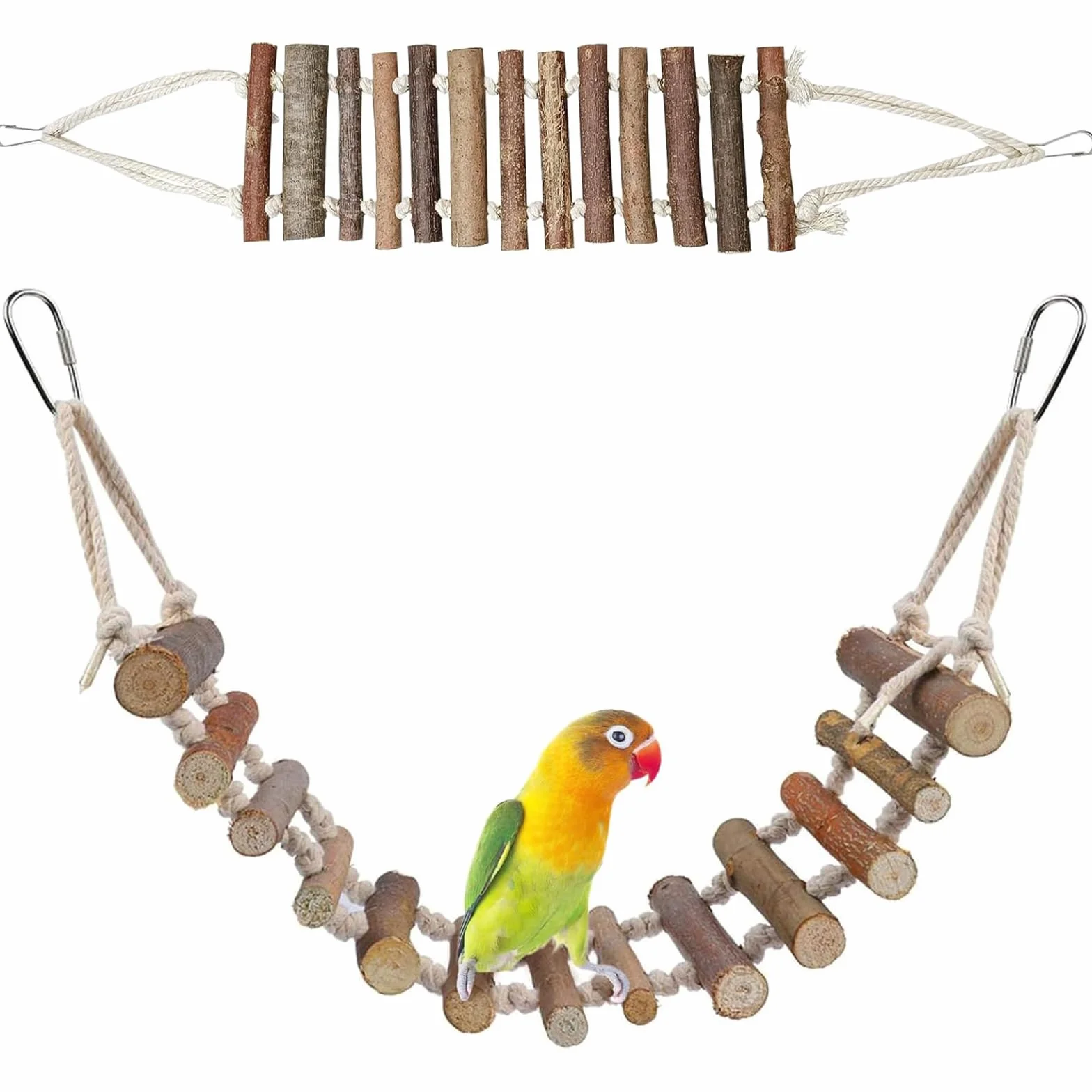 Échelle pour Perroquet en Bois Naturel 8cm Large, Pont Suspendu Oiseaux, Accessoire Cage Oiseaux Grimper Jouet