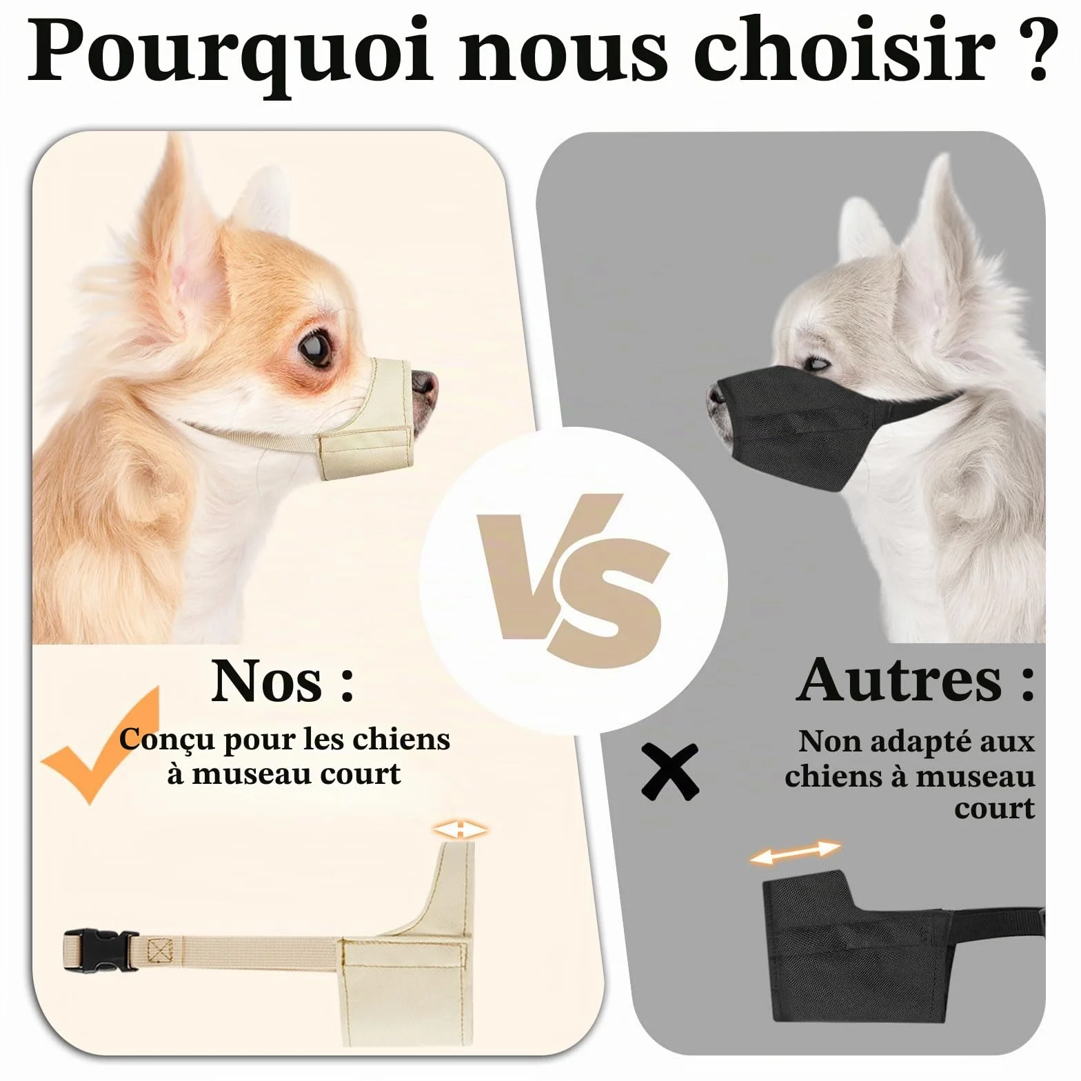 Mayerzon Muselière à museau Court pour Chihuahua, Shih tzu, Boxeur américain, muselière en Tissu Doux pour Le toilettage des visites vétérinaires, empêche Les morsures et Les Combats