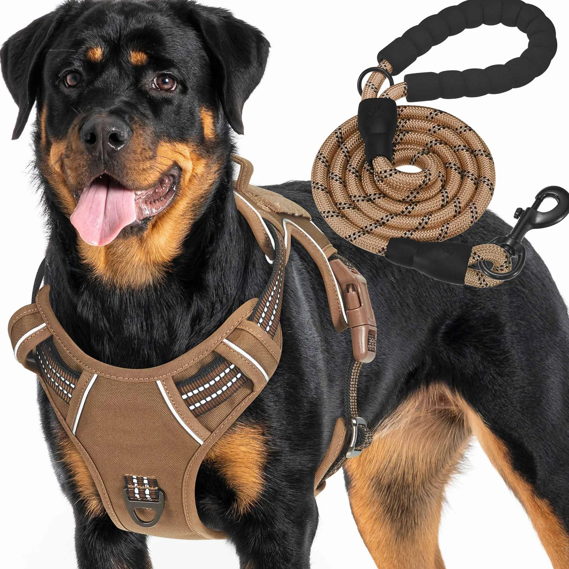 Haapaw Harnais tactique robuste pour chiens grande taille anti-traction réglable réfléchissant contrôle facile militaire travail XL marron